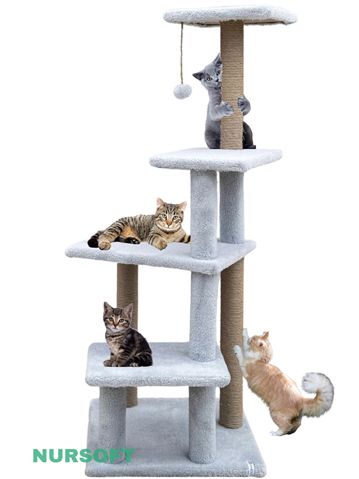 Katlı Büyük Boy Kedi Tırmalama Tahtası Jüt İpli Welsoft Kumaşlı Oyun Alanı Gri