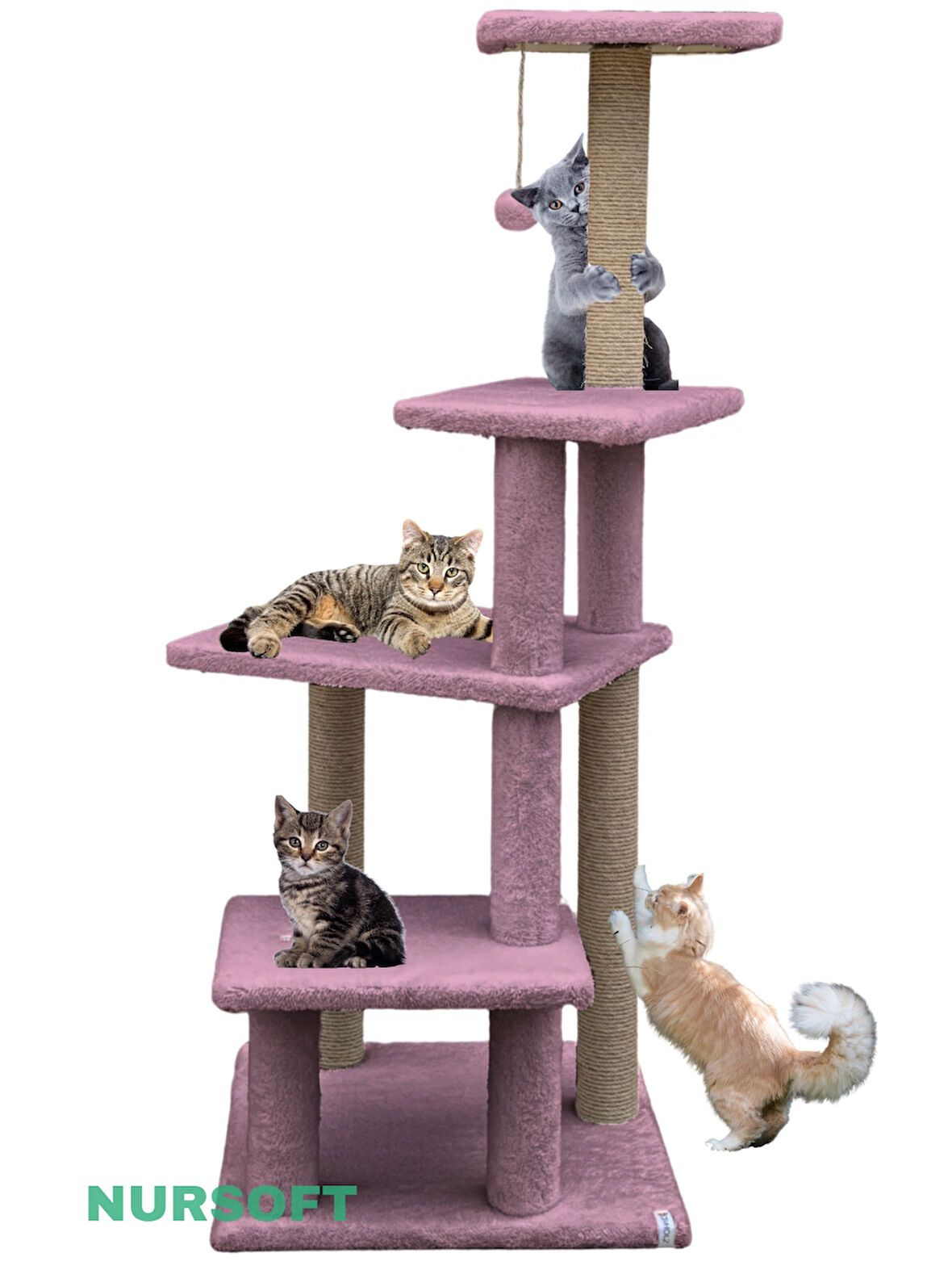 Katlı Büyük Boy Kedi Tırmalama Tahtası Jüt İpli Welsoft Kumaşlı Oyun Alanı Gül Kurusu