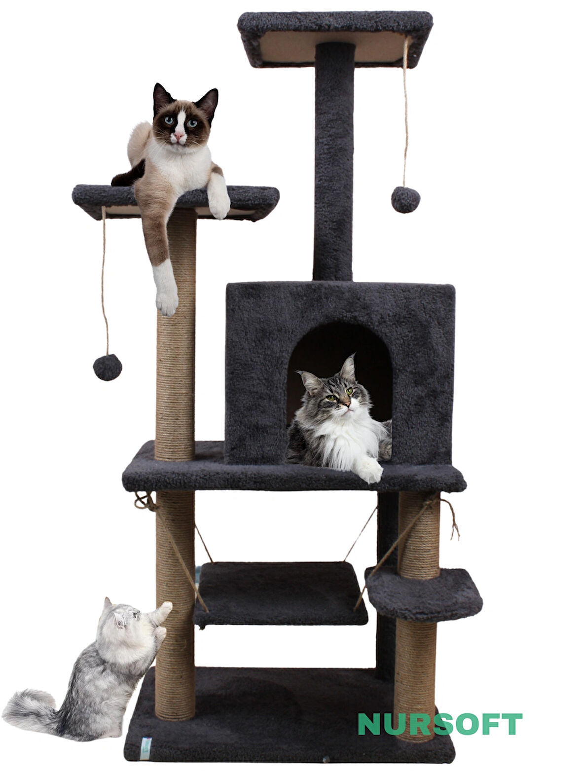 Nursoft Çok Katlı Salıncaklı Ve Tırmalama Tahtalı Kedi Evi