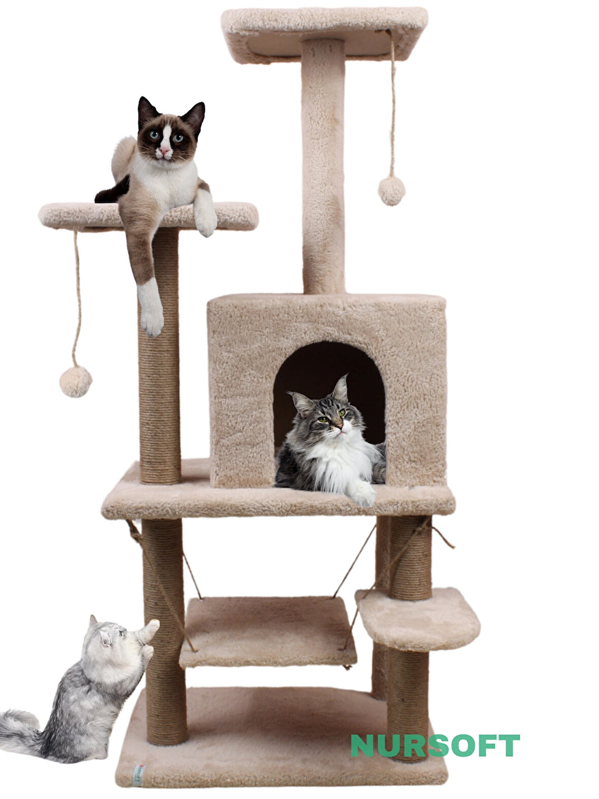 Nursoft Çok Katlı Salıncaklı Ve Tırmalama Tahtalı Kedi Evi