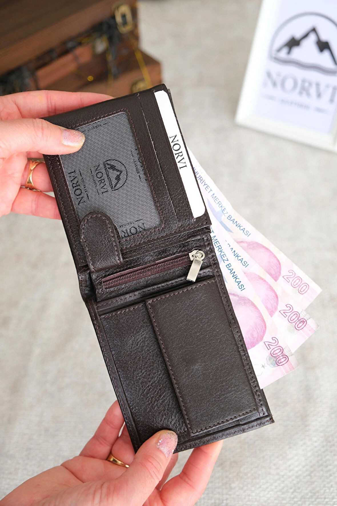 Bozuk Para Bölmeli Hakiki Deri Cüzdan Koyu Kahverengi