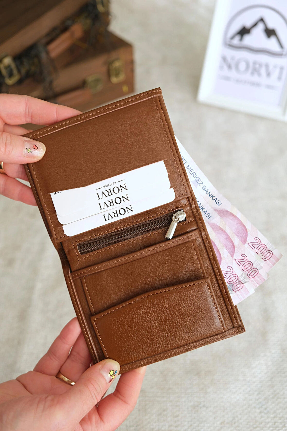 Bozuk Para Bölmeli Hakiki Deri Cüzdan Kahverengi