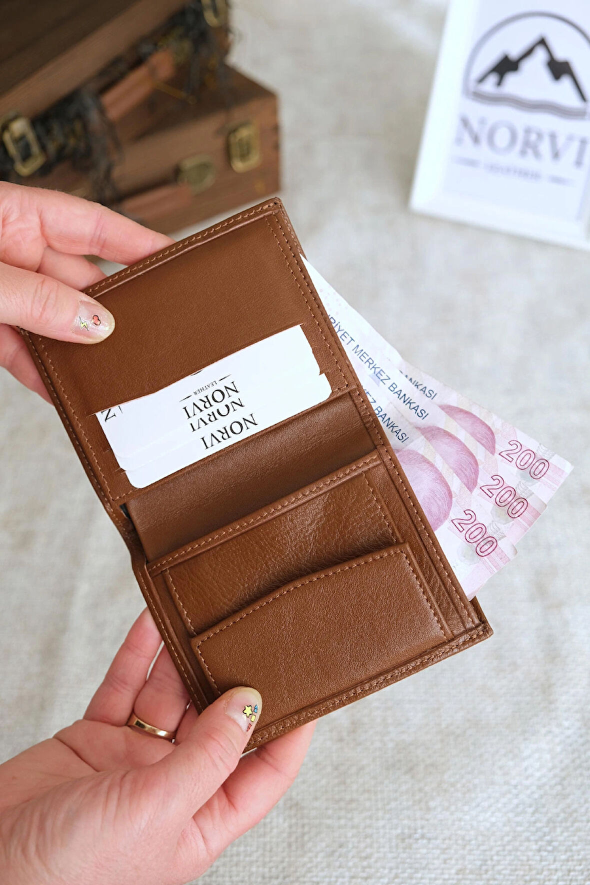 Madeni Para Gözlü Hakiki Deri Cüzdan Kahverengi