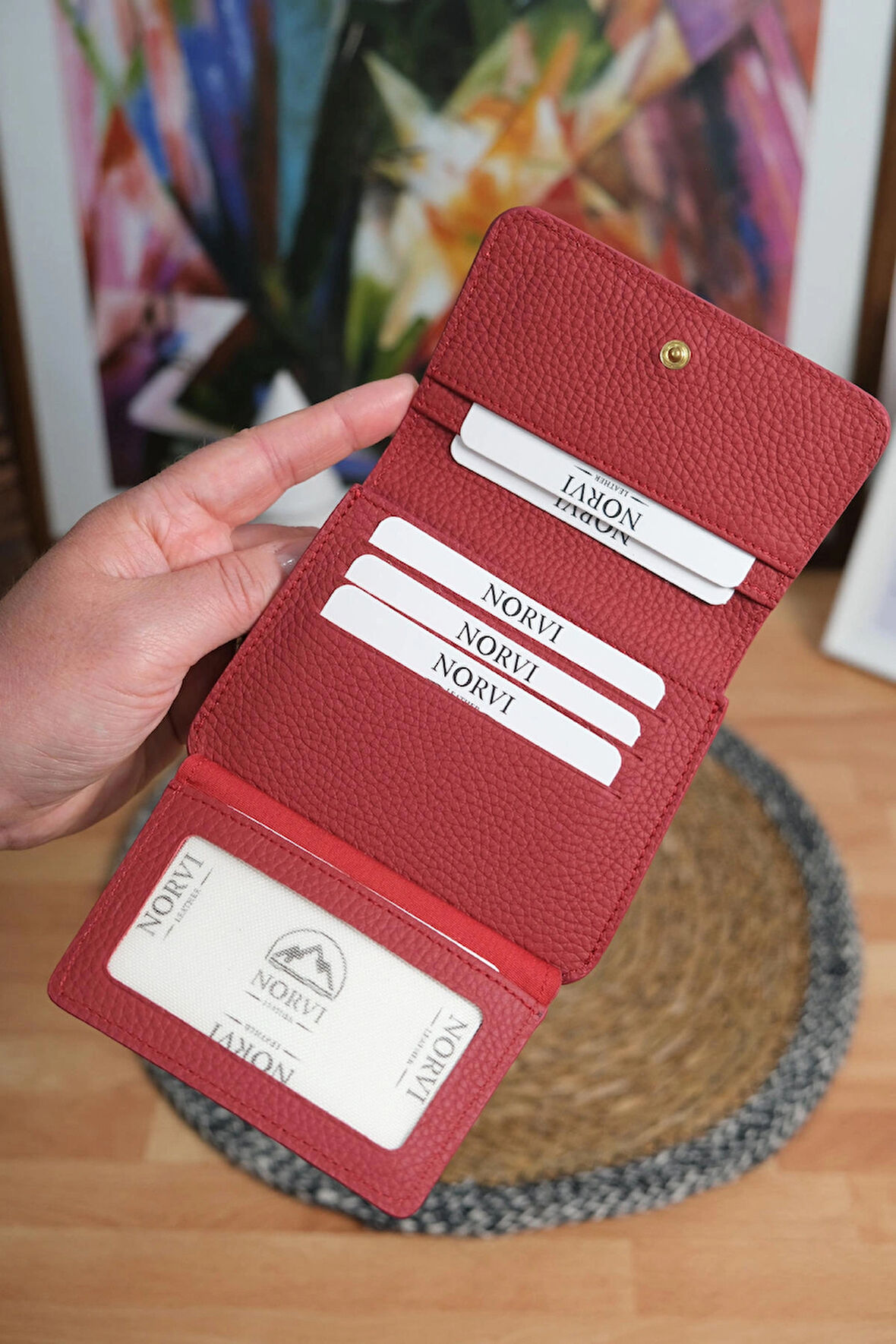 Çok Bölmeli Hakiki Deri Kartlık Cüzdan Kırmızı