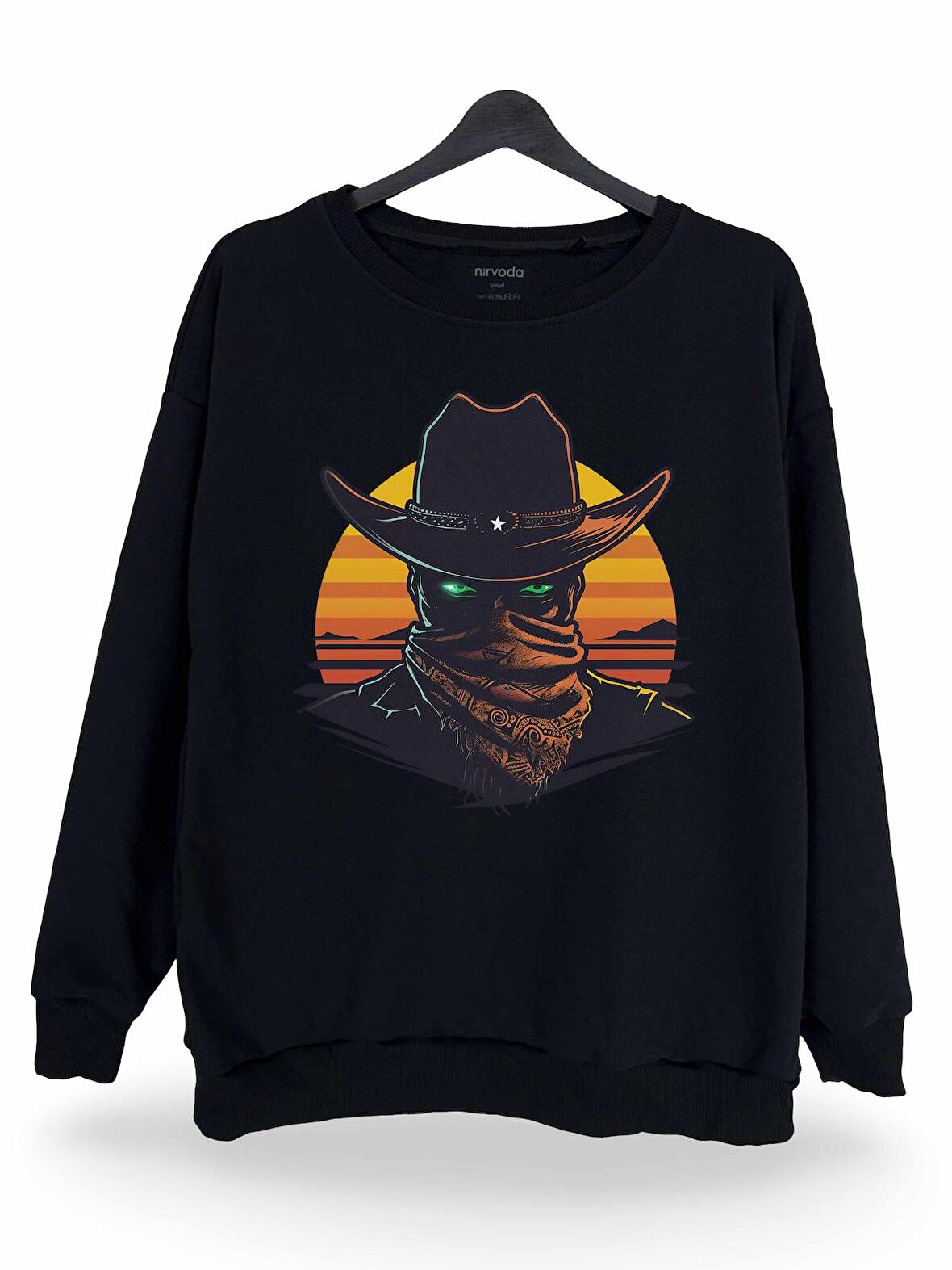 Esrarengiz Western Erkek Kovboy Baskılı Unisex Bisiklet Yaka Oversize Sweatshirt