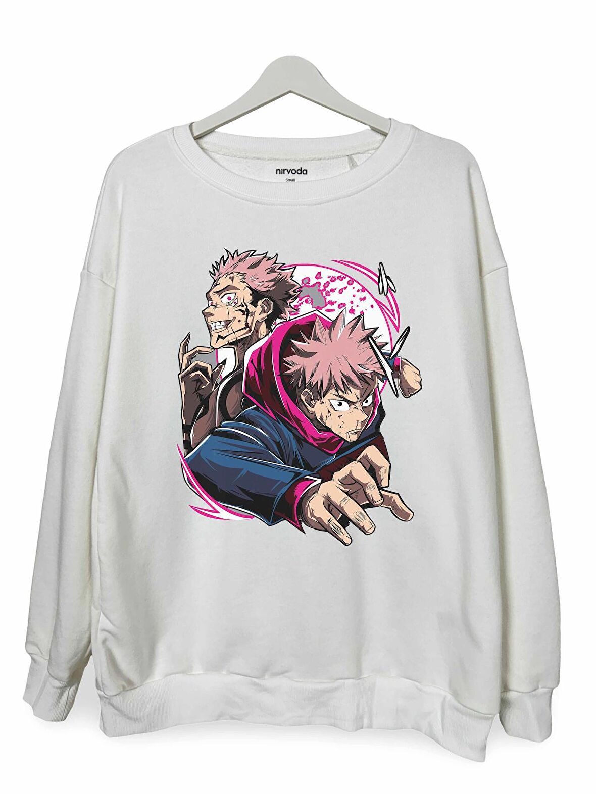 Jujutsu Kaisen Çizim Baskılı Unisex Bisiklet Yaka Oversize Sweatshirt Anime Manga