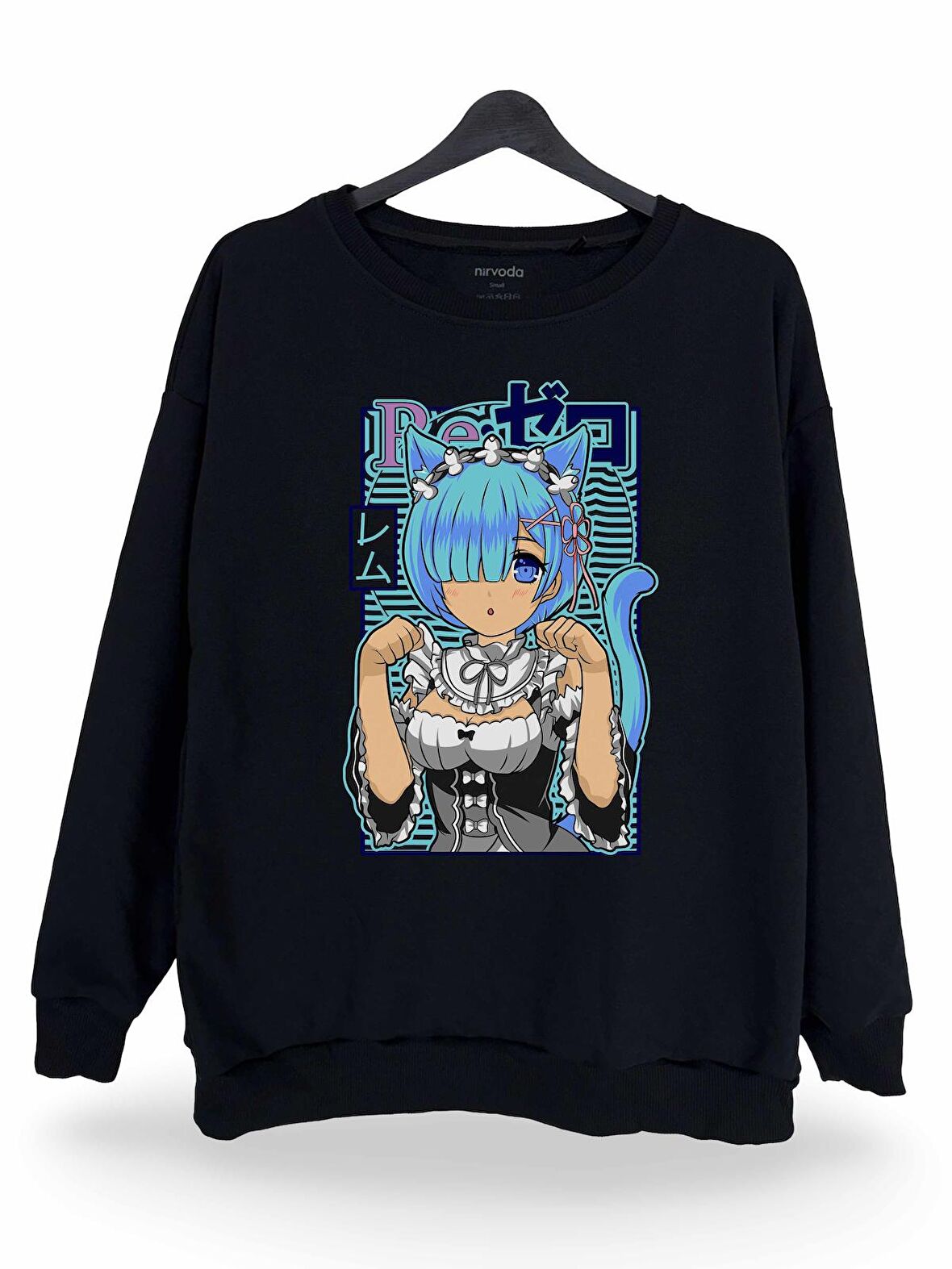 Rem Re Zero Baskılı Unisex Bisiklet Yaka Oversize Sweatshirt Anime Manga