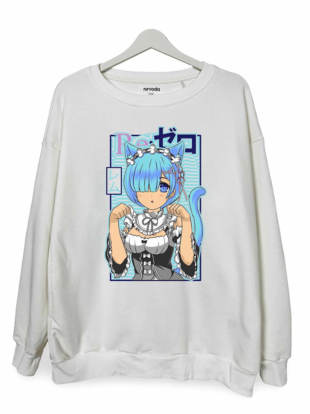 Rem Re Zero Baskılı Unisex Bisiklet Yaka Oversize Sweatshirt Anime Manga