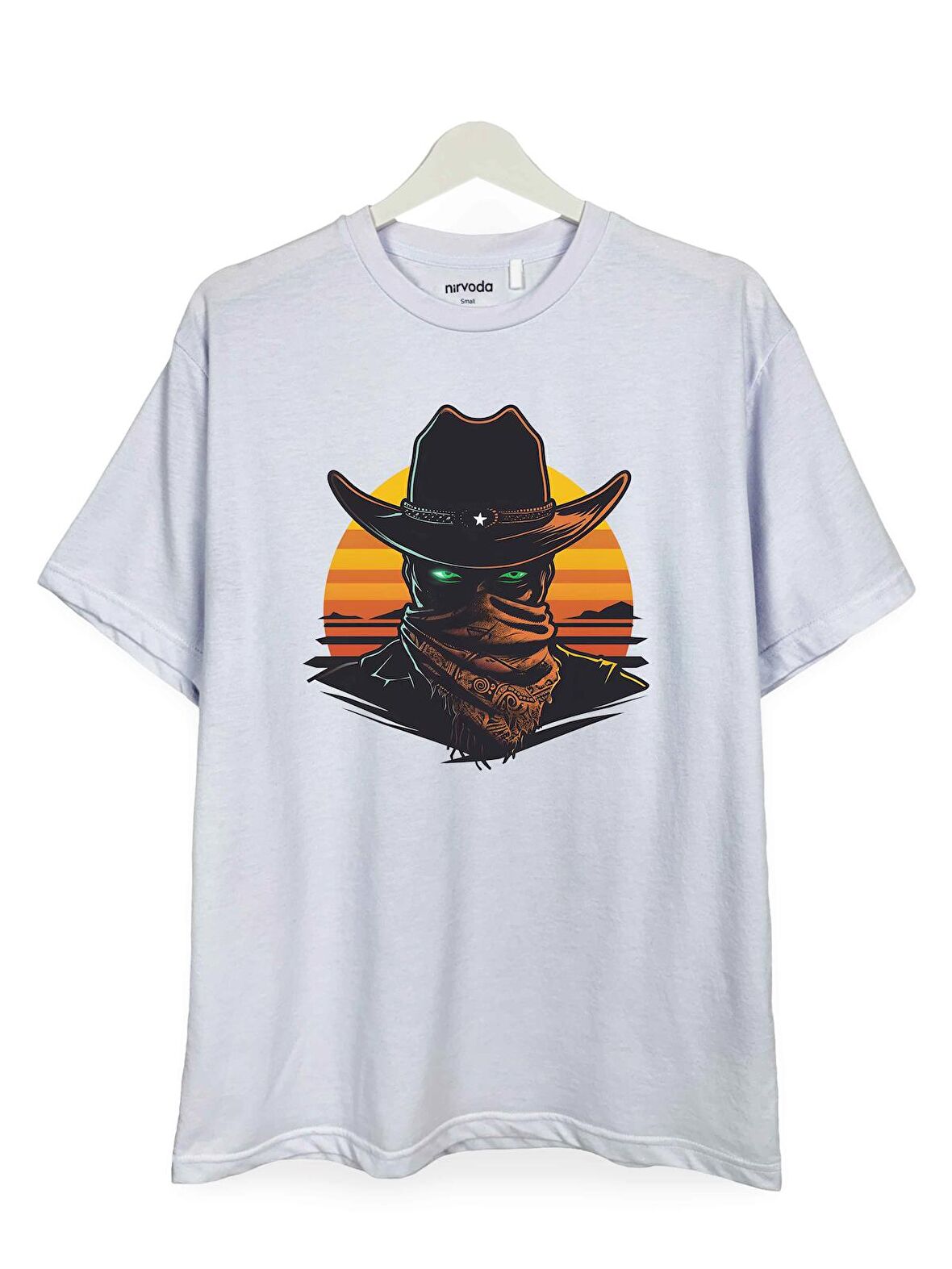 Esrarengiz Western Kovboy Erkek Baskılı Loose Fit Bisiklet Yaka Unisex Tişört