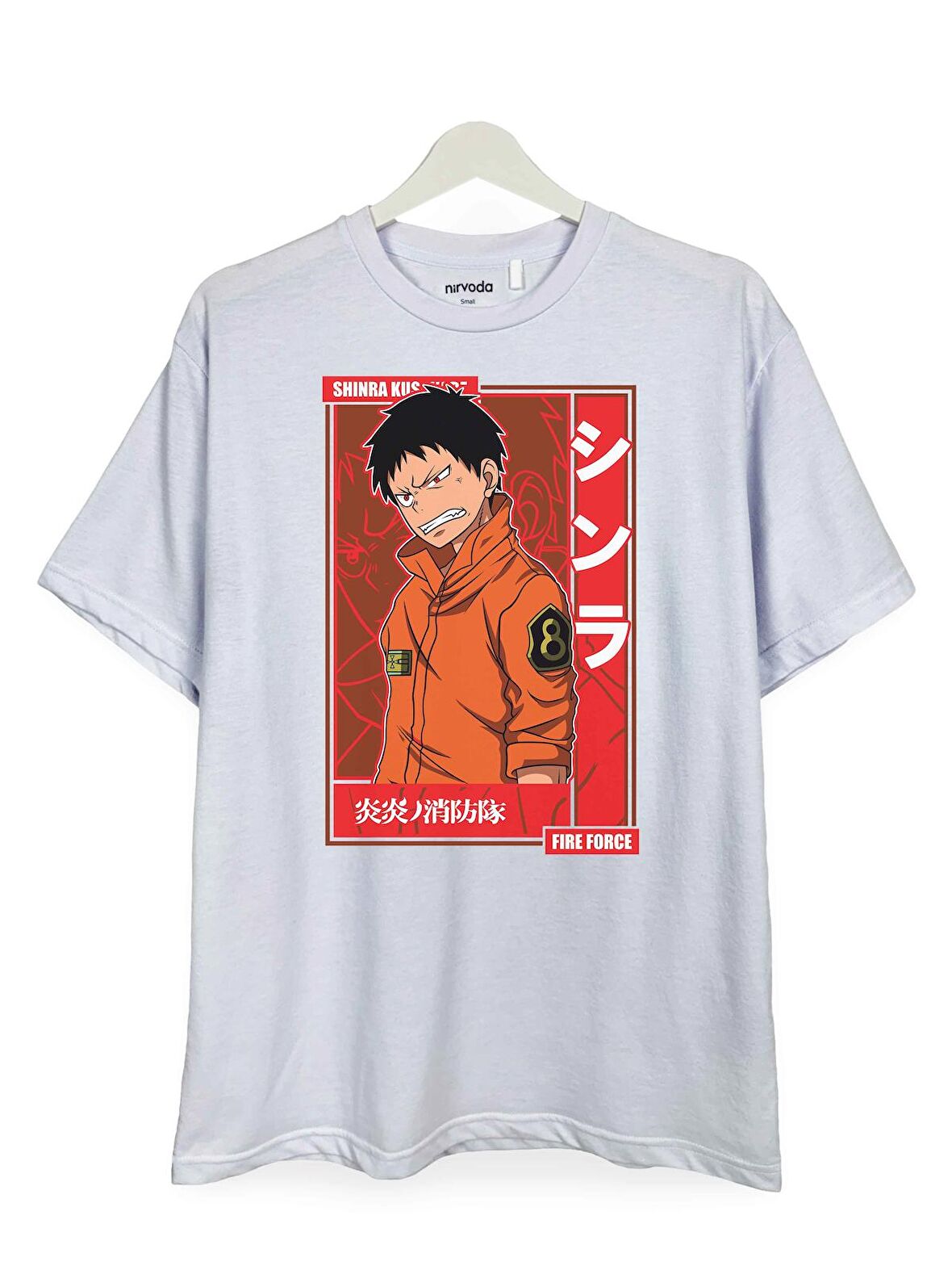 Shinra Fire Force Baskılı Loose Fit Bisiklet Yaka Unisex Tişört Anime Manga