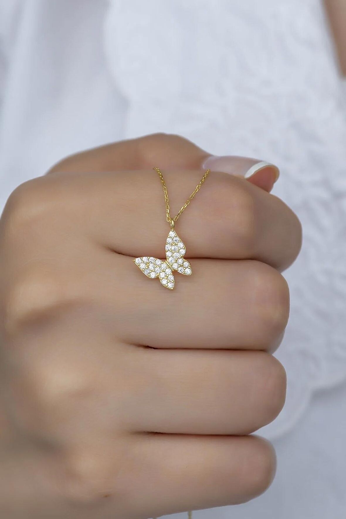 925 Ayar Gümüş Gold Minik Kelebek Kolye