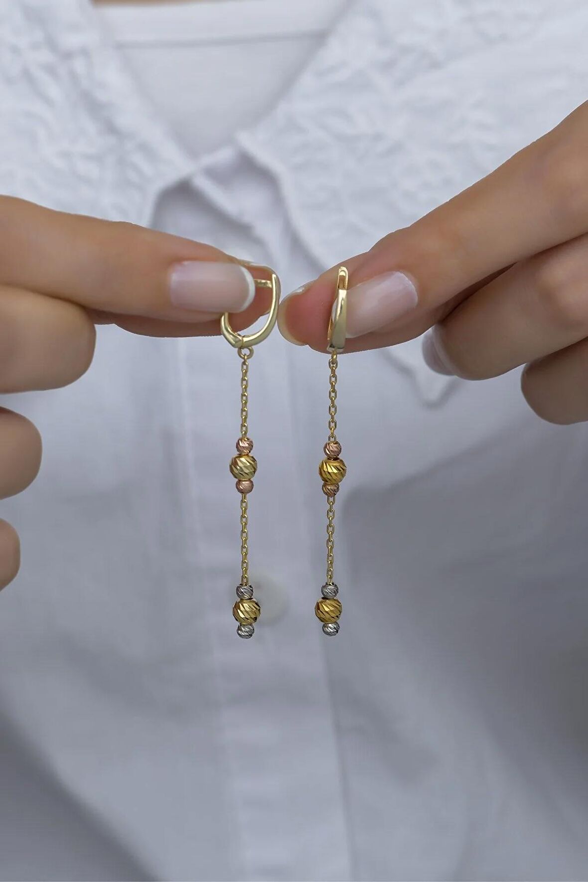 925 Ayar Gümüş Gold Sallantılı Dorika Model Küpe