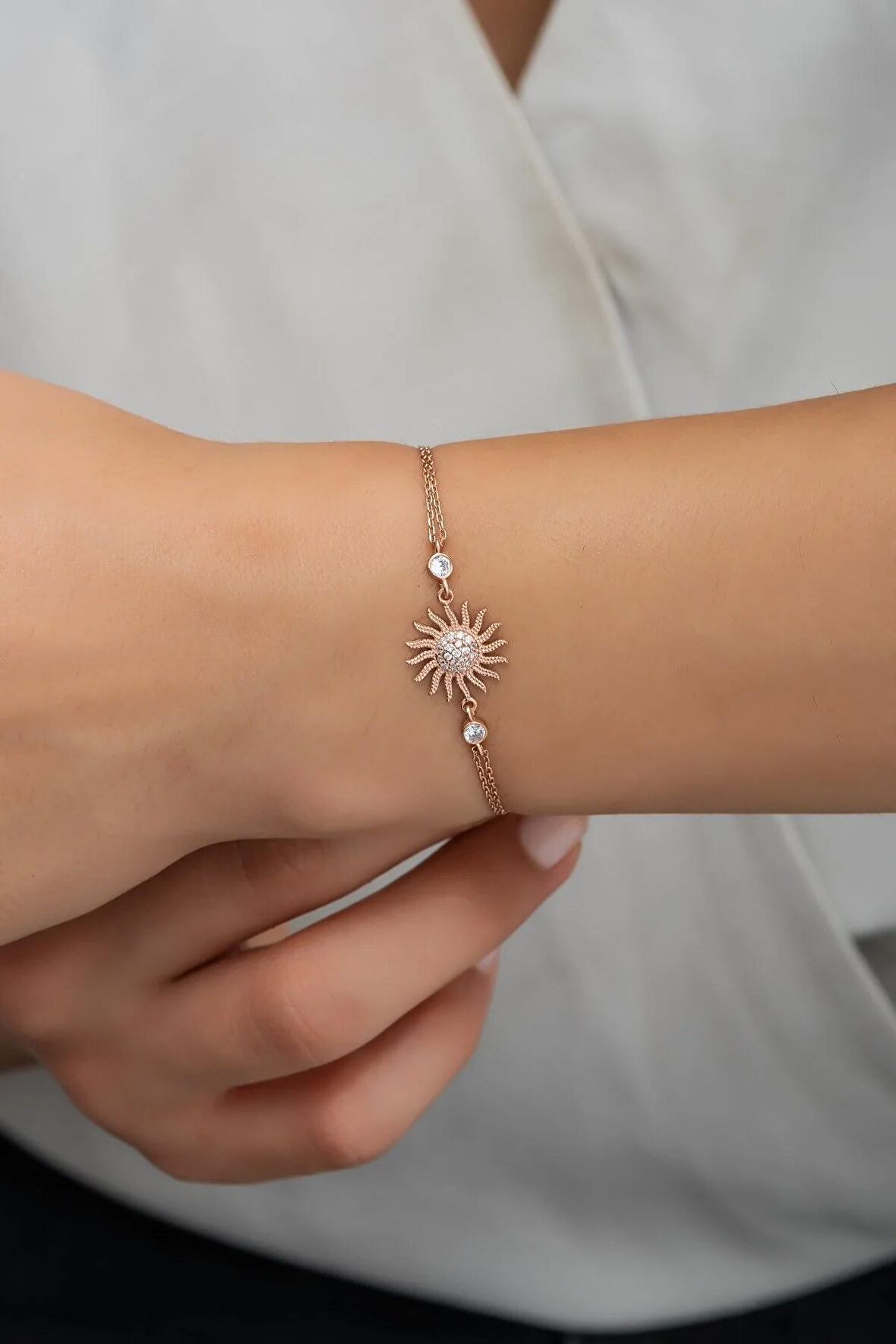 925 Ayar Gümüş Rose Zirkon Taşlı Güneş Bileklik
