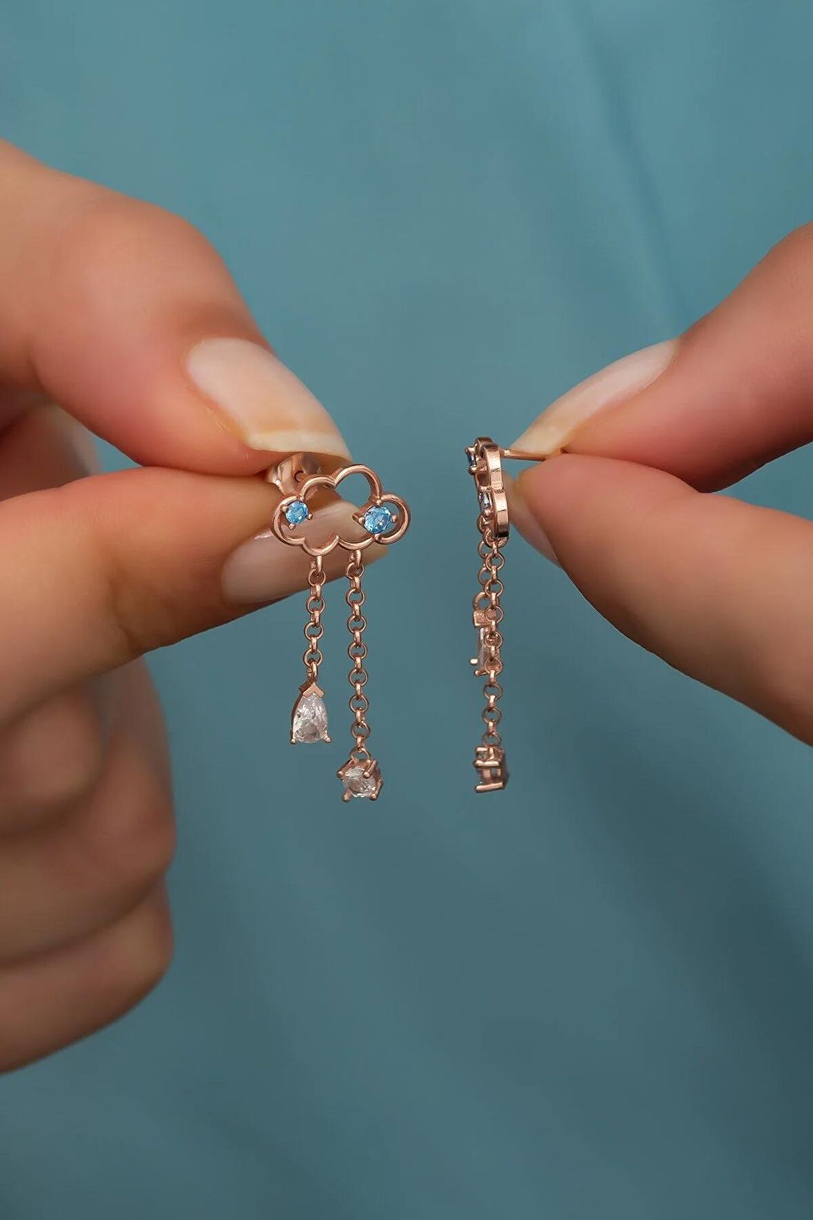 925 Ayar Gümüş Rose Yağmur Bulutu Küpe