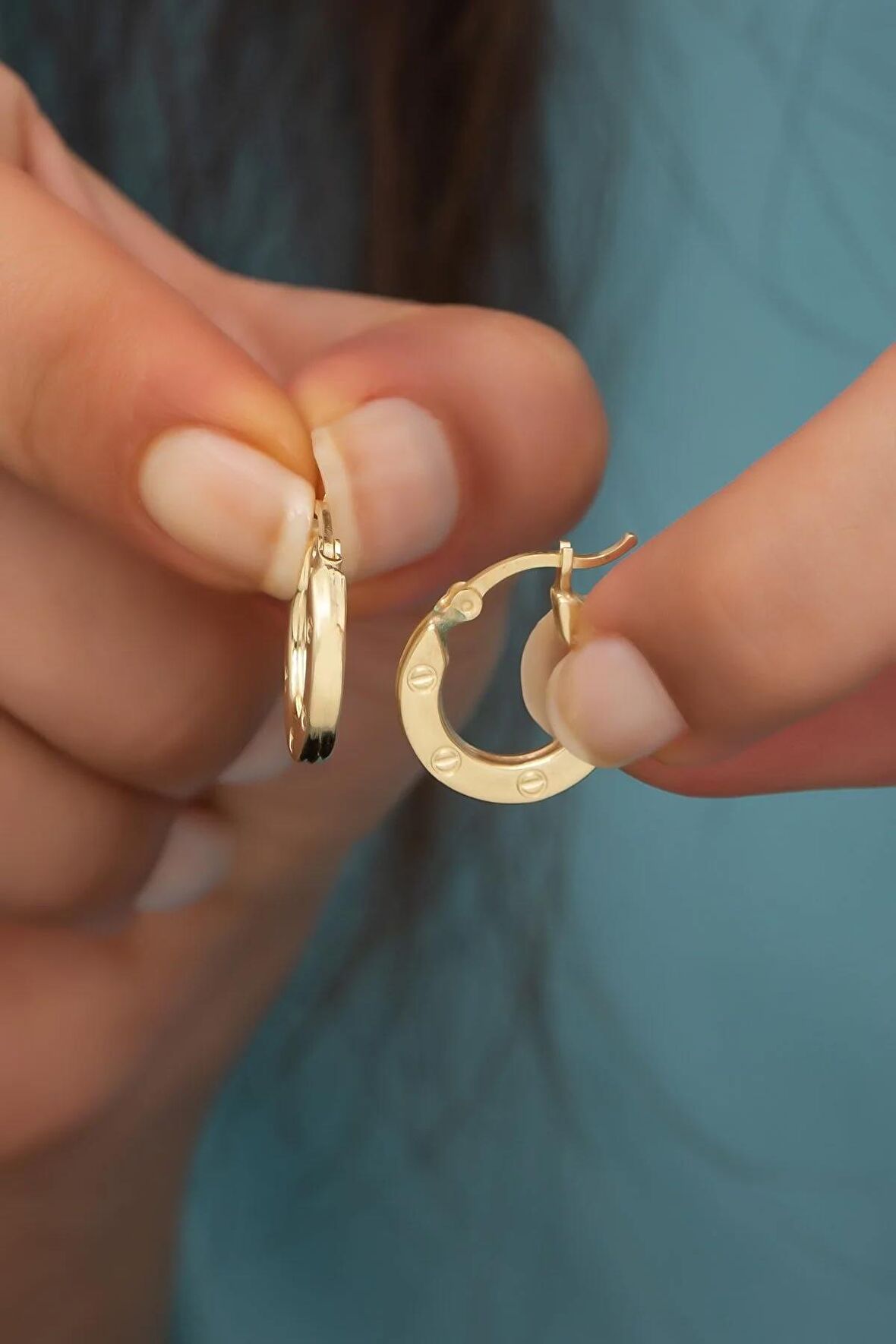 925 Ayar Gümüş Gold Halka Şarnel Küpe