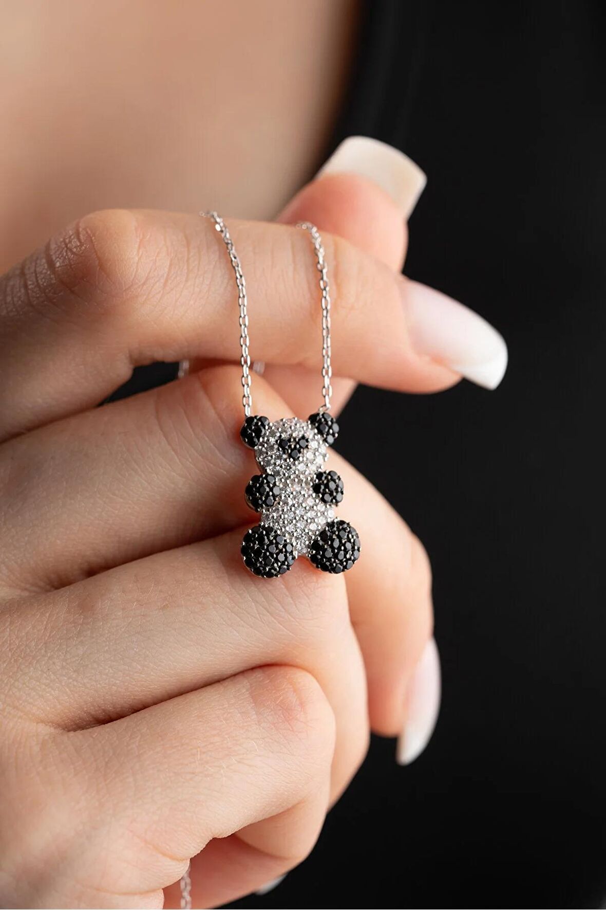 925 Ayar Gümüş Rodyum Kaplama Zirkon Taşlı Panda Kolye