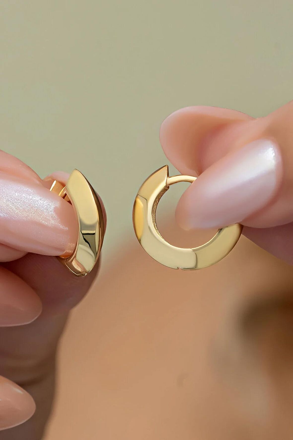 925 Ayar Gümüş Gold Kaplama 15 mm Halka Şarnel Küpe