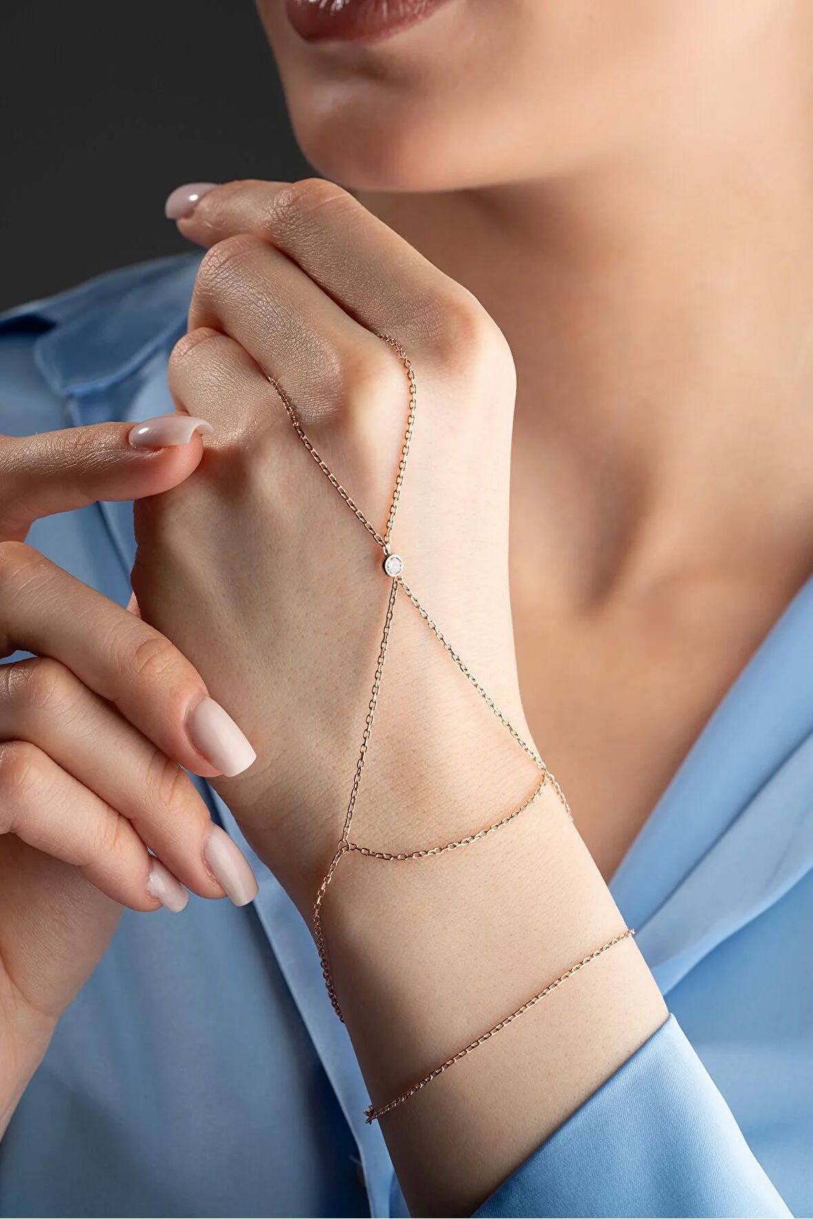 925 Ayar Gümüş Rose Kaplama Tektaş Model Şahmeran Bileklik 