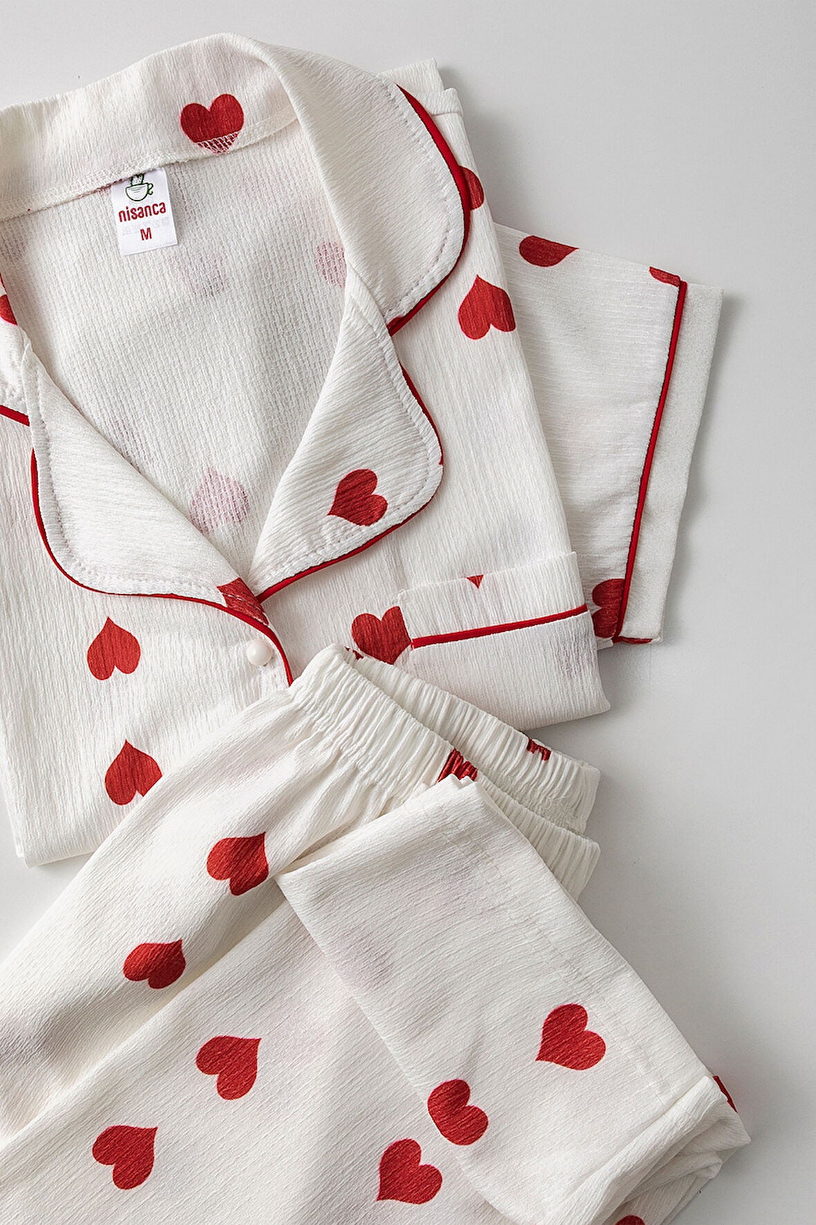 Kısa Kol Gömlek Yaka Kadın Pinterest Pijama Takımı - Yazlık Kadın Pijama- Geniş Beden Aralığı