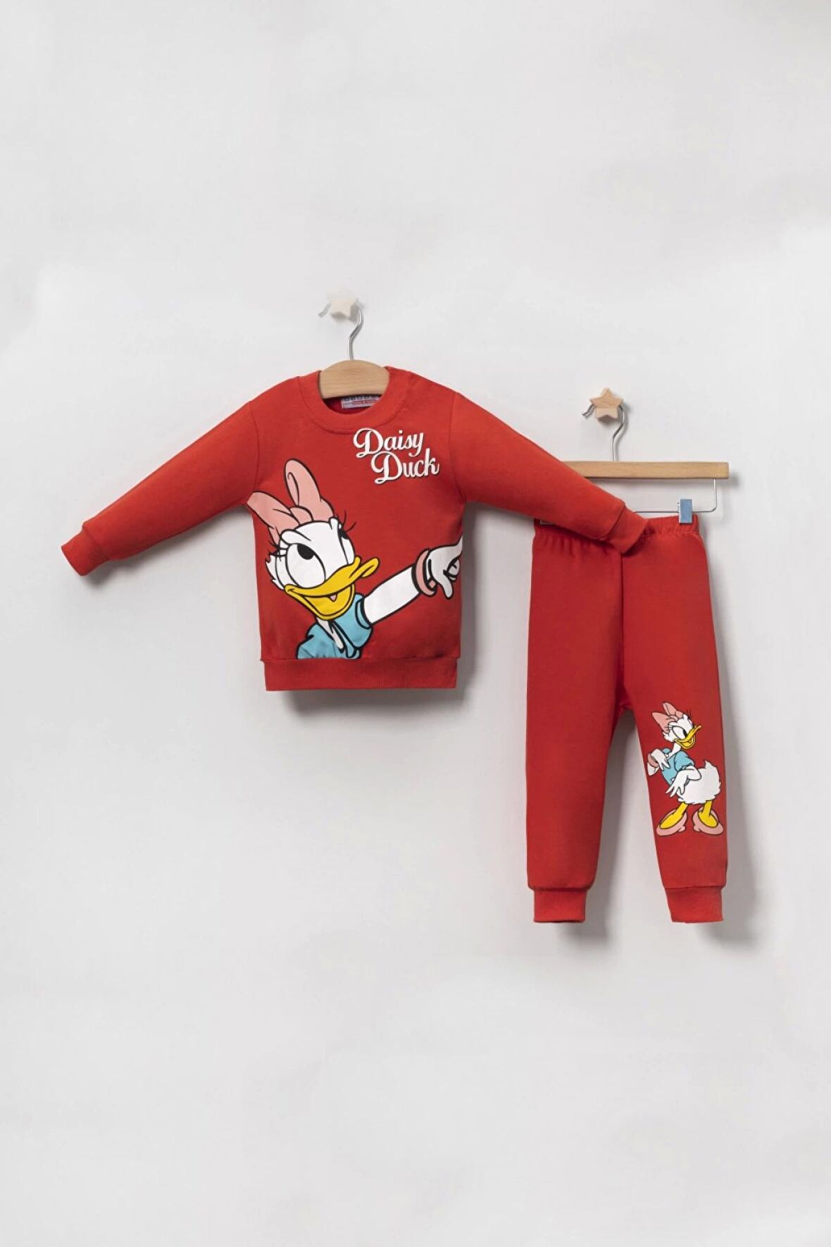 Kız Bebek Daisy Duck Baskılı 3 İplik Şardonlu Kışlık Sweat ve Eşofman Alt Üst Takım