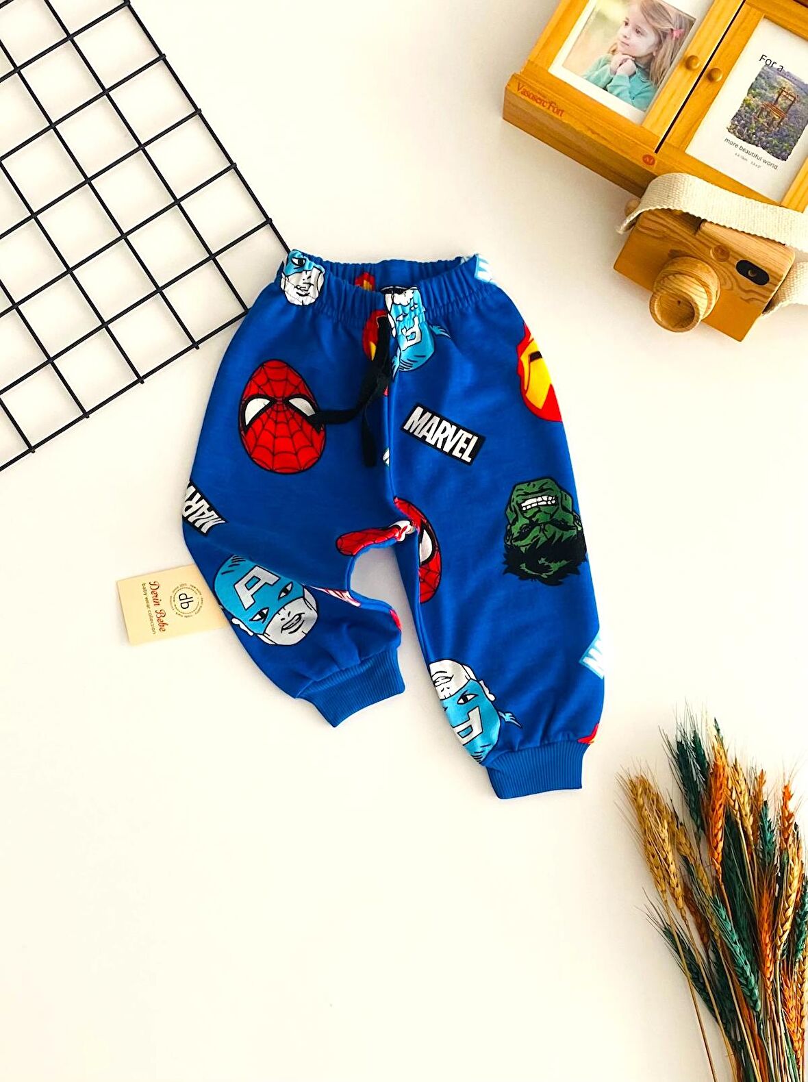 Neşeli Bebekler Marvel Baskılı Tek Alt Mavi