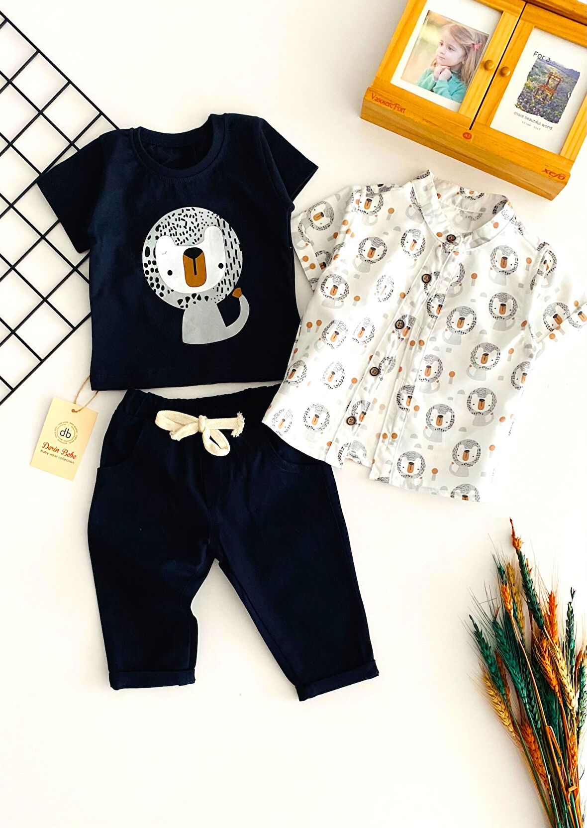 Neşeli Bebekler Aslan Baskılı Gömlekli Üçlü Takım