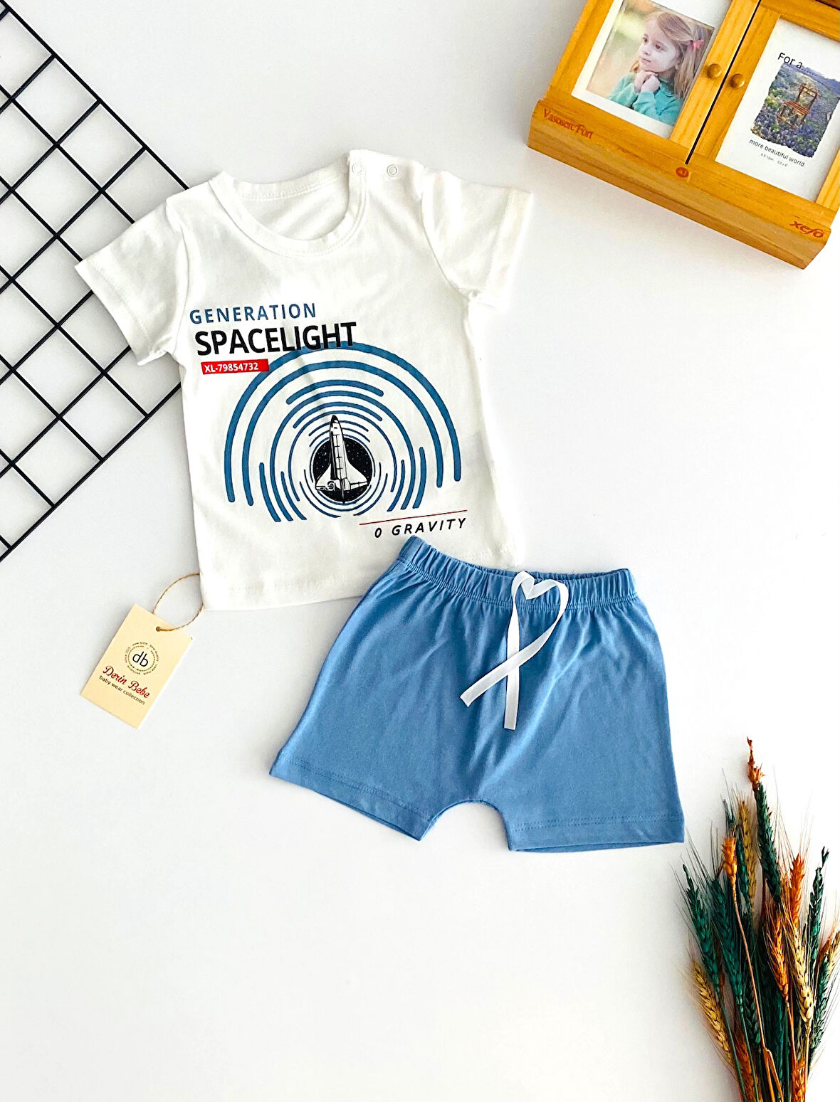 Neşeli Bebekler Roket Baskılı Şort Takım Mavi