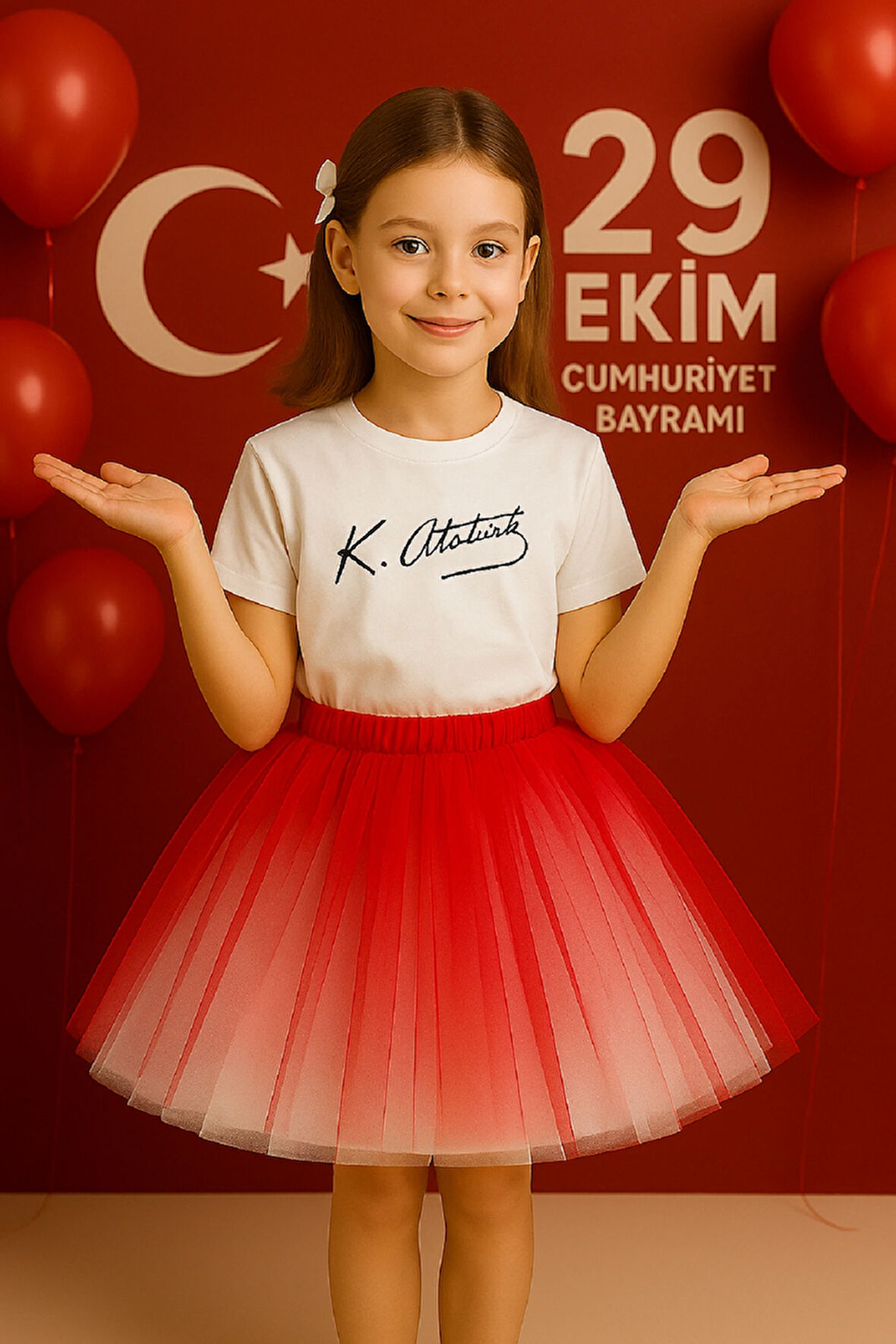 23 Nisan 29 Ekim Gösteri Ve Özel Gün Tütü Etek Kırmızı Beyaz Tütü Kabarık Etek
