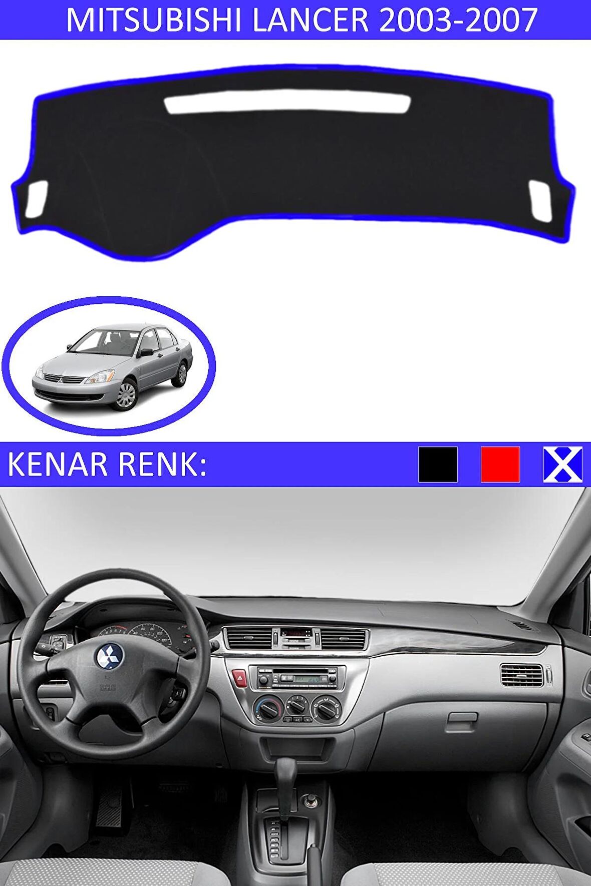 Nissan Primera P11 1996-2011 İçin Uygun Torpido Koruma Halısı Siyah Kenar Renk Mavi