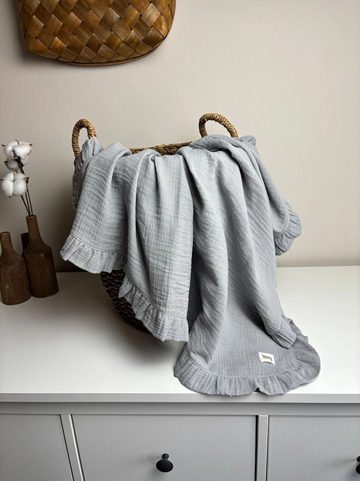 Bürümcük 2 Katlı Müslin Fırfırlı Örtü Bebek Battaniyesi %100 Organik Pamuk 110X110 Cm