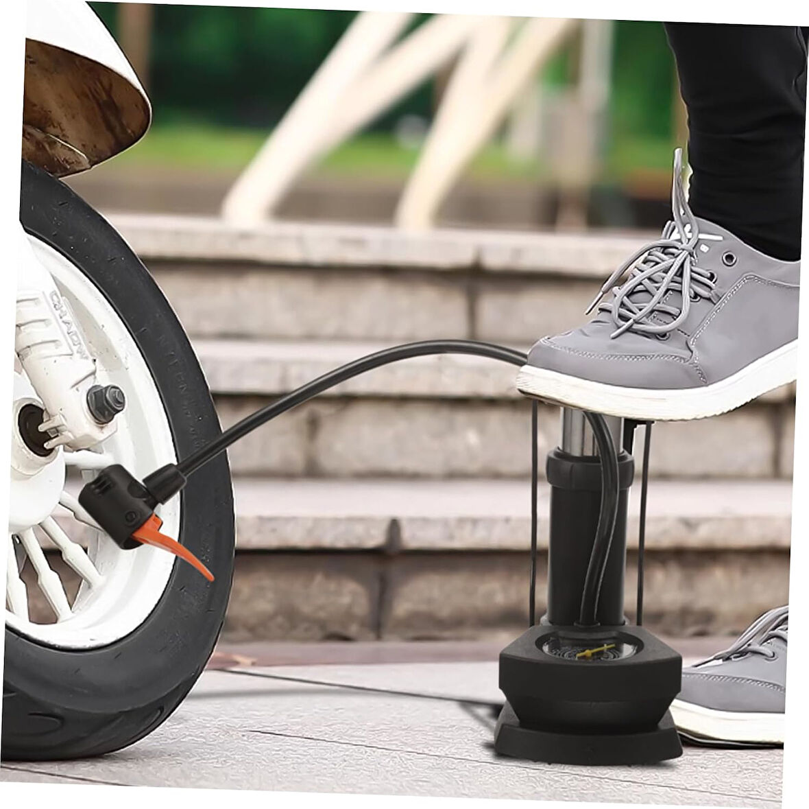 Mini Bisiklet Pompası Göstergeli Taşınabilir Ayak Pompası Motorsiklet Ve Araç Pompası