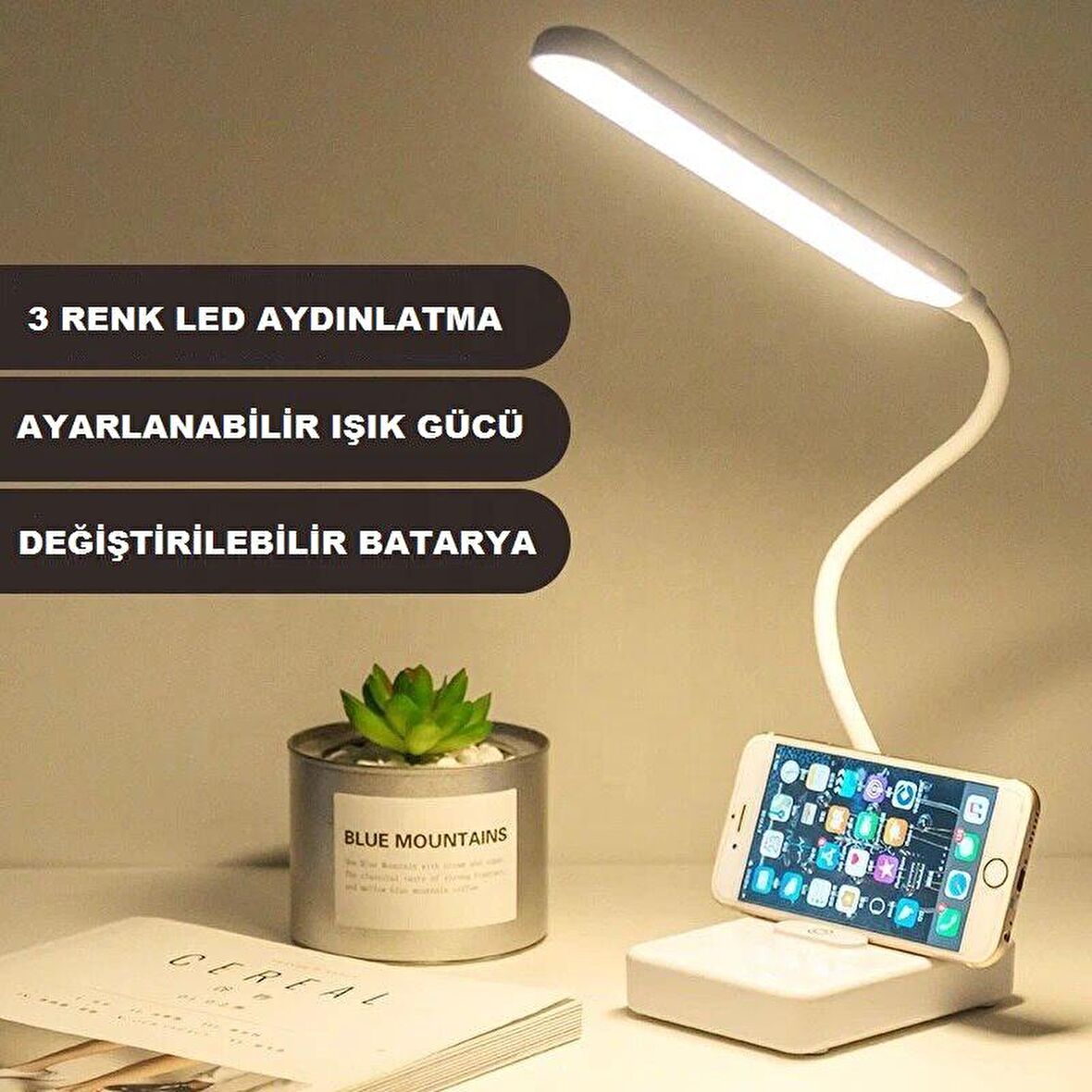 Ledli Dokunmatik Masa Lambası 3 Kademeli Akrobat Şarjlı ve Usb Masa Lambası Katlanabilir 30 Ledli Masa Lambası