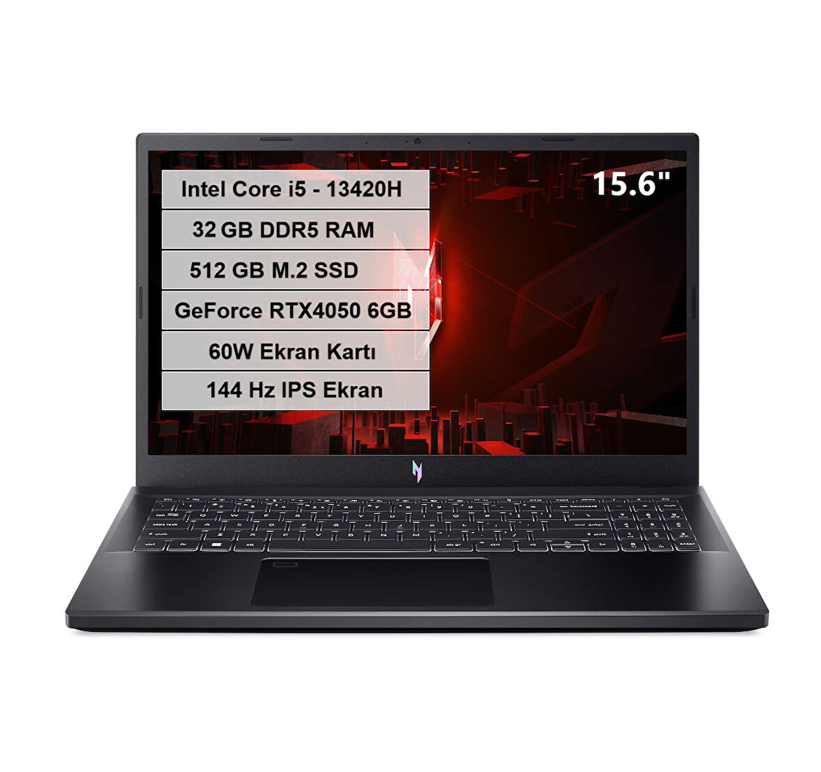 Acer Nitro V 15 Intel Core i5 13420H 32GB DDR5 512GB M.2 SSD 60W RTX 4050-6GB FreeDos 15.6" 144Hz FHD IPS NH.QNBEY.003