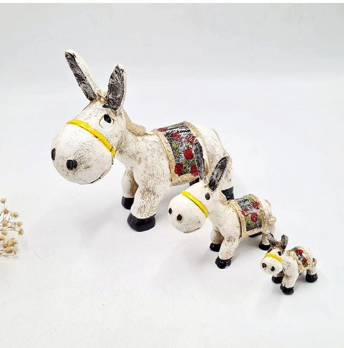  3 LÜ SEVİMLİ EŞEK AİLESİ DEKORATİF OBJE BİBLO