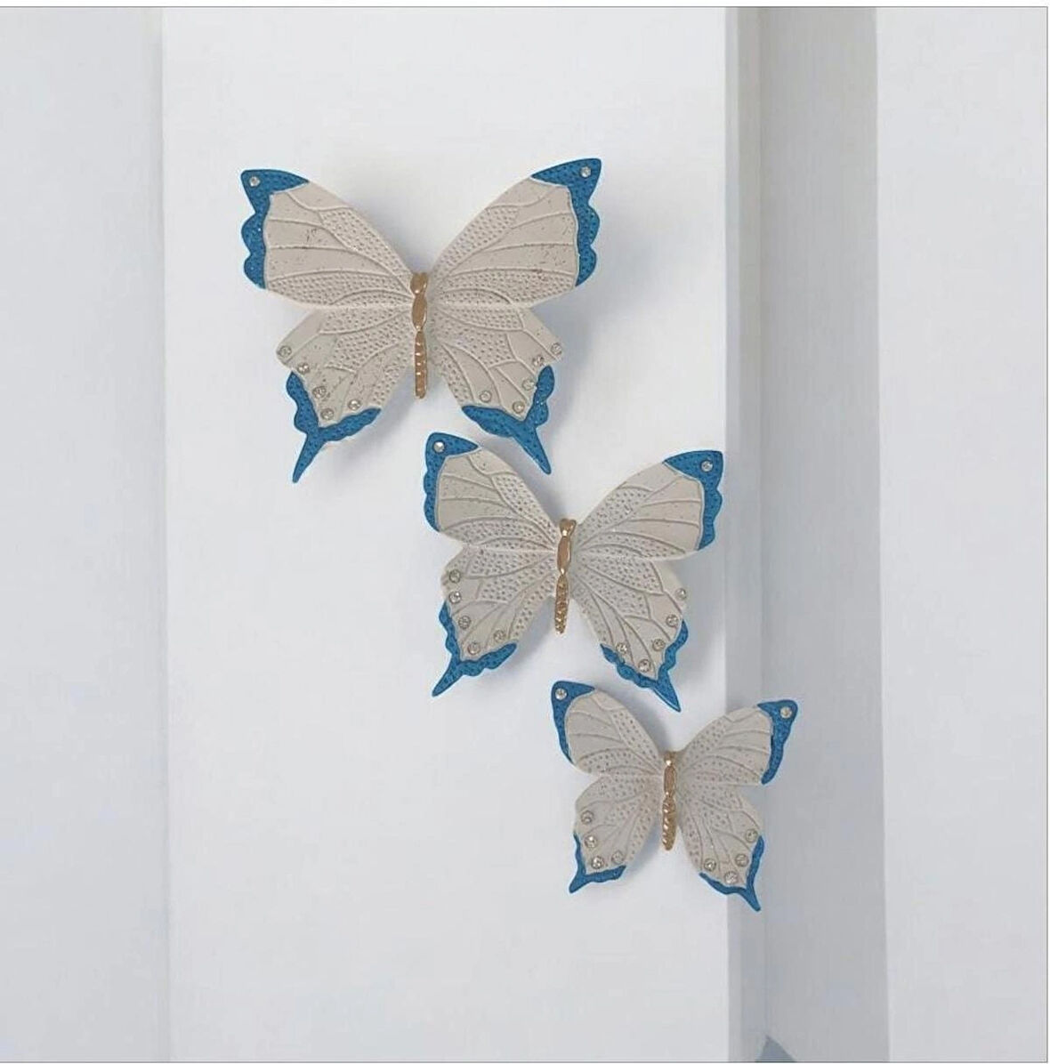  Dekoratif Üçlü Kelebek Duvar Süsü Ev Dekoru