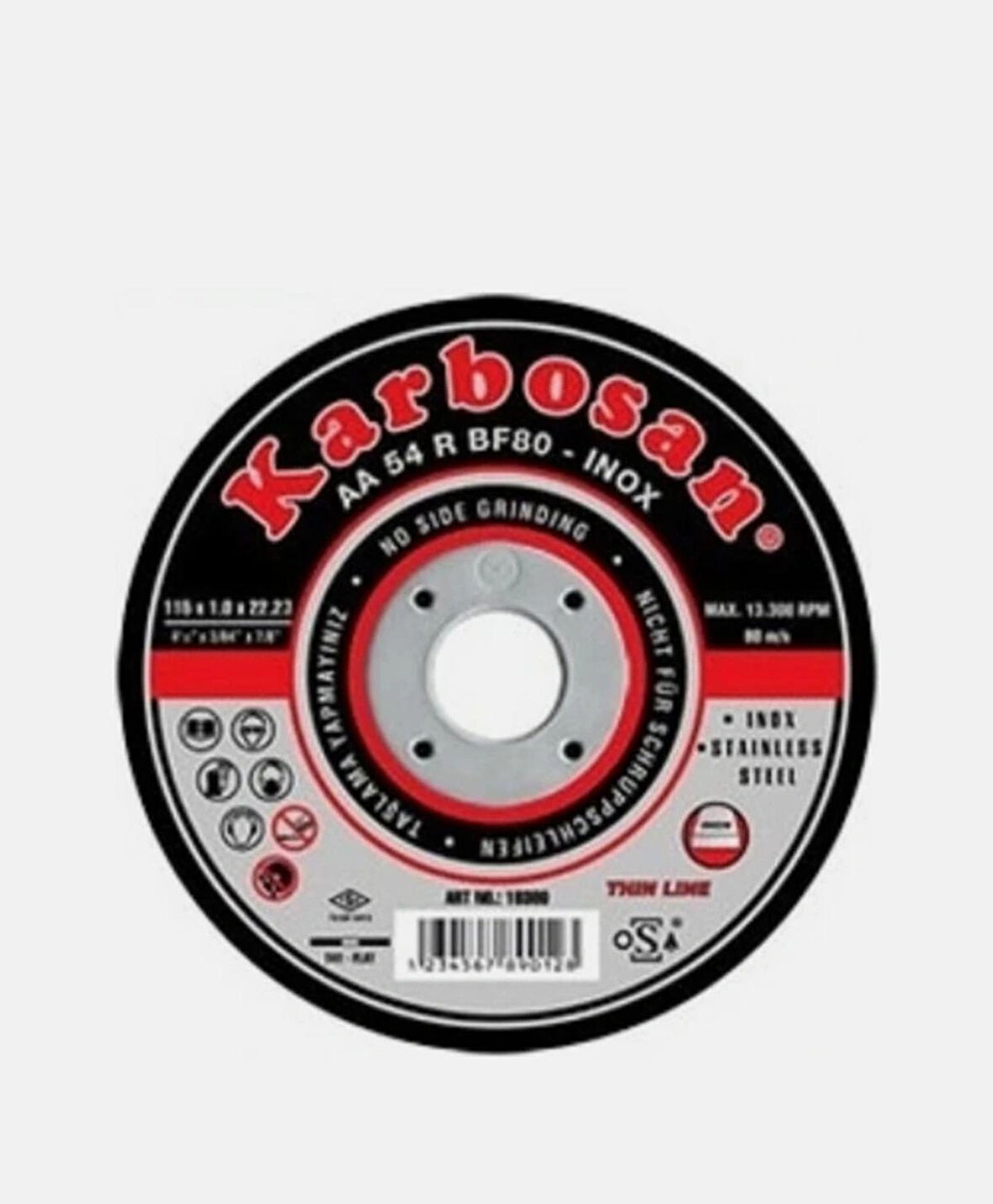 Karbosan Paslanmaz Çelik (INOX) Ince Kesme Disk T41 Düz 115x1,0x22,23 Mm Aa 54 R Bf80 25 Adet