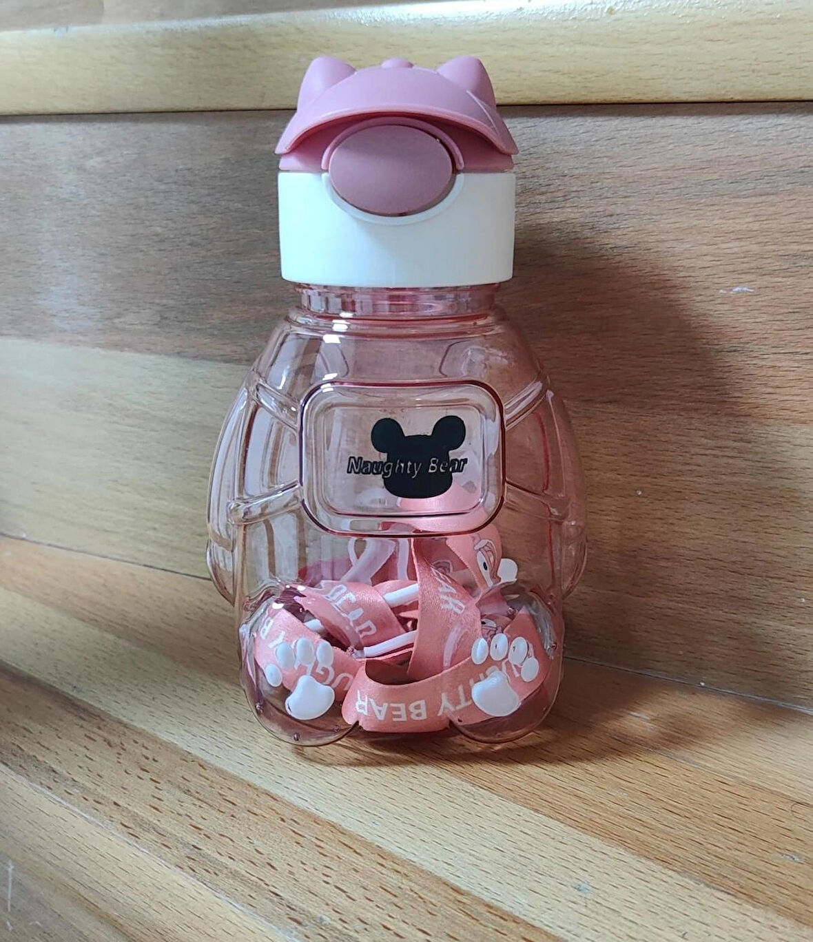 Ayıcıklı Matara Şeffaf Suluk, Okul, Ofis, Seyahat PEMBE RENK