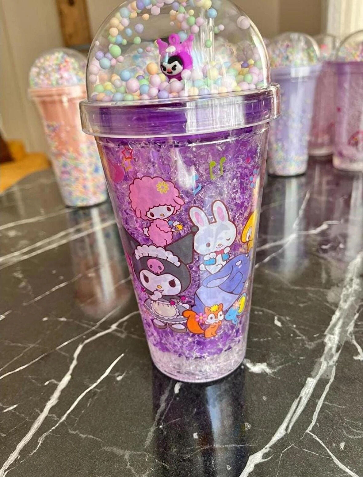 HEDİYELİK IŞIKLI BARDAK MATARA PİPETLİ ÇİFT KATMANLI MOR RENK