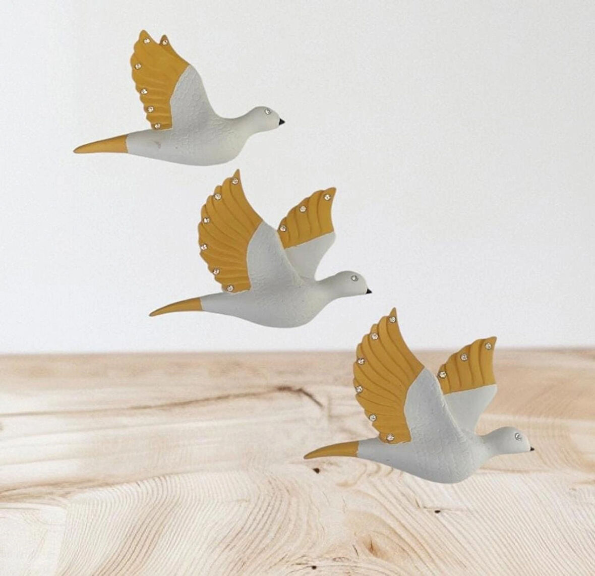  Dekoratif Üçlü Kumru Kuş Duvar Dekoru Süs 17*12 CM