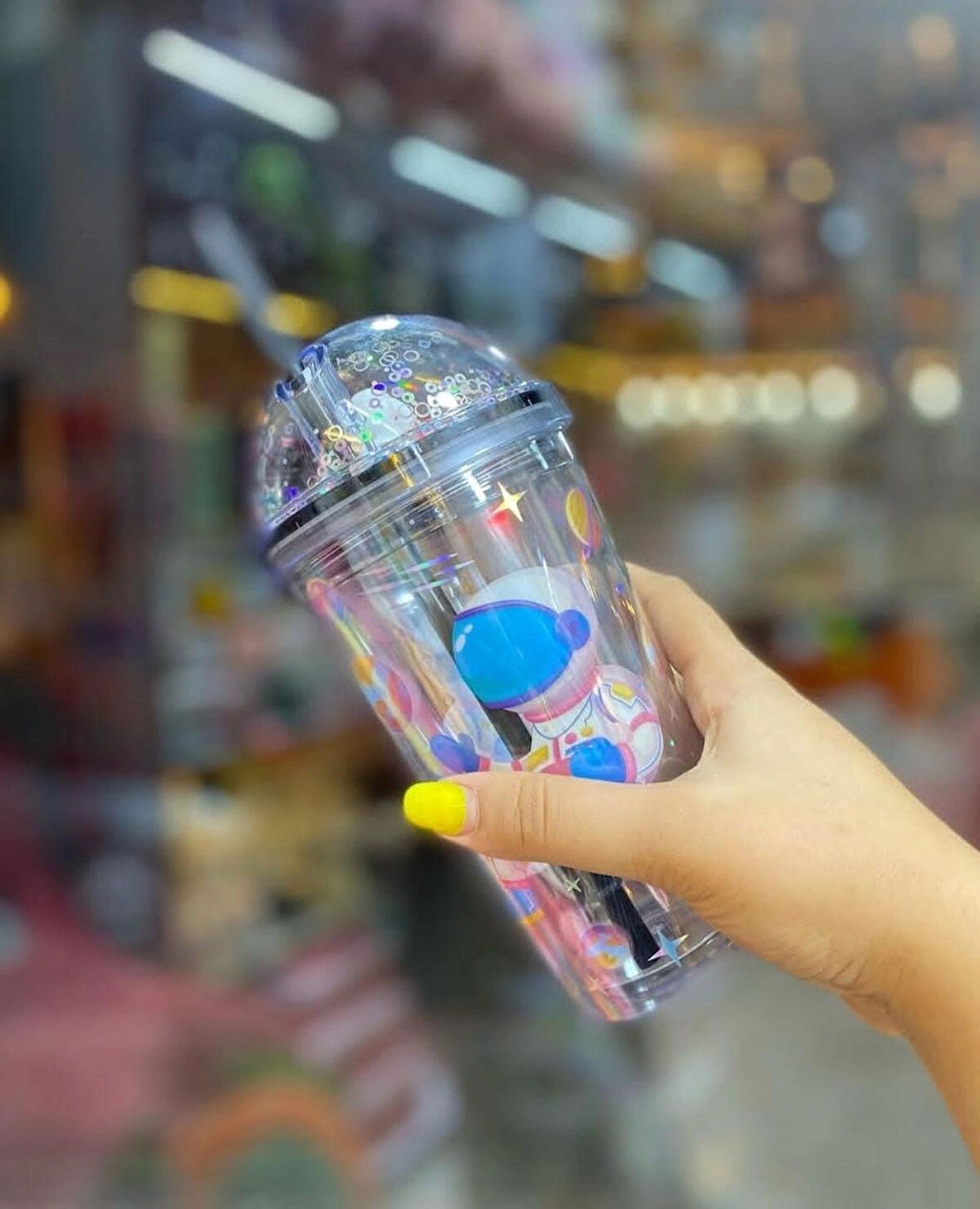 PİPETLİ BARDAK MATARA SEVİMLİ SULUK 450 ml  ÇİFT  ASTRONOT FİGÜRLÜ