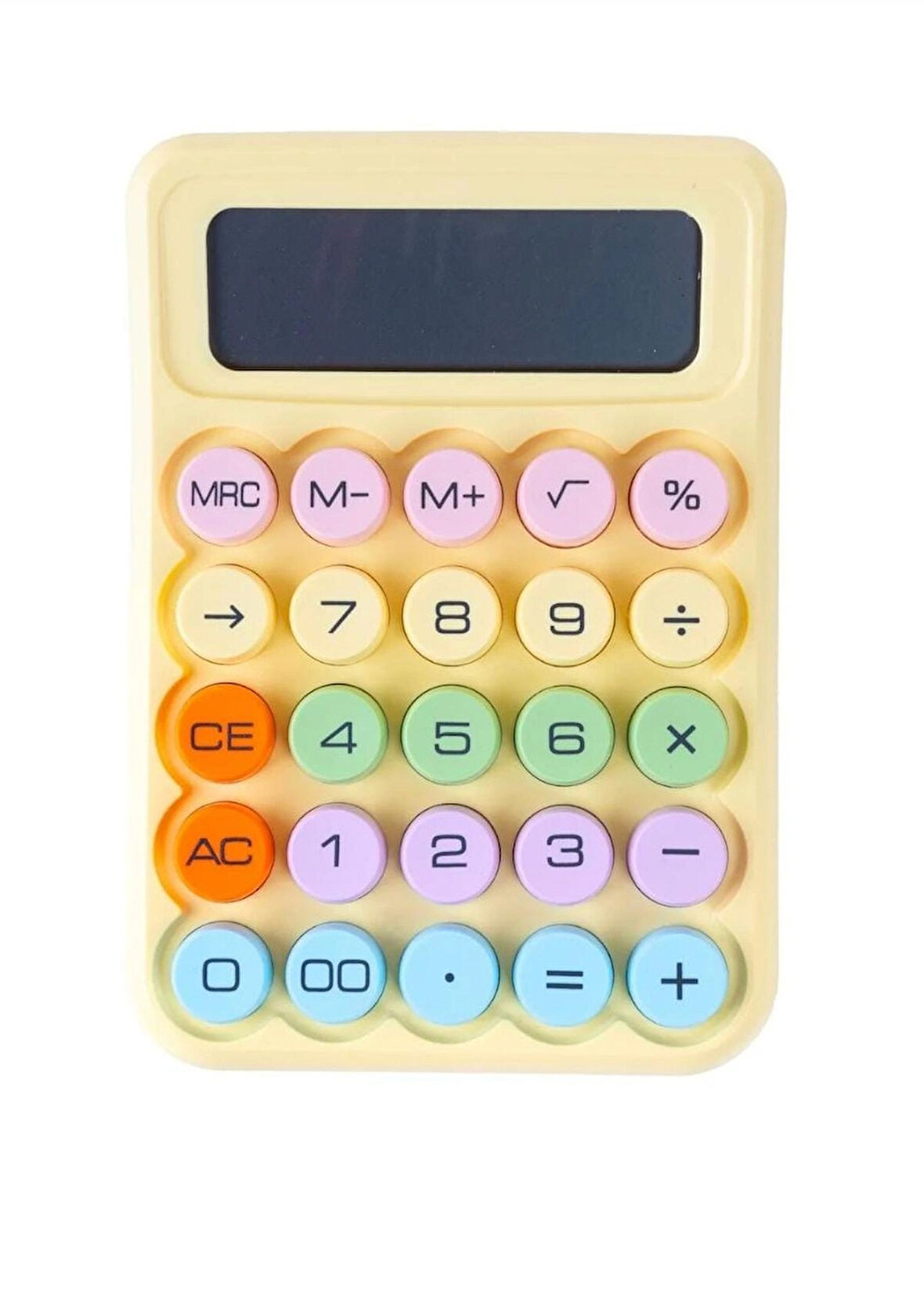 12 Haneli Güneş Enerjili Hesap Makinesi - Açılı Geniş Ekran, Çift Güç Kaynağı Solar Pil SARI RENK