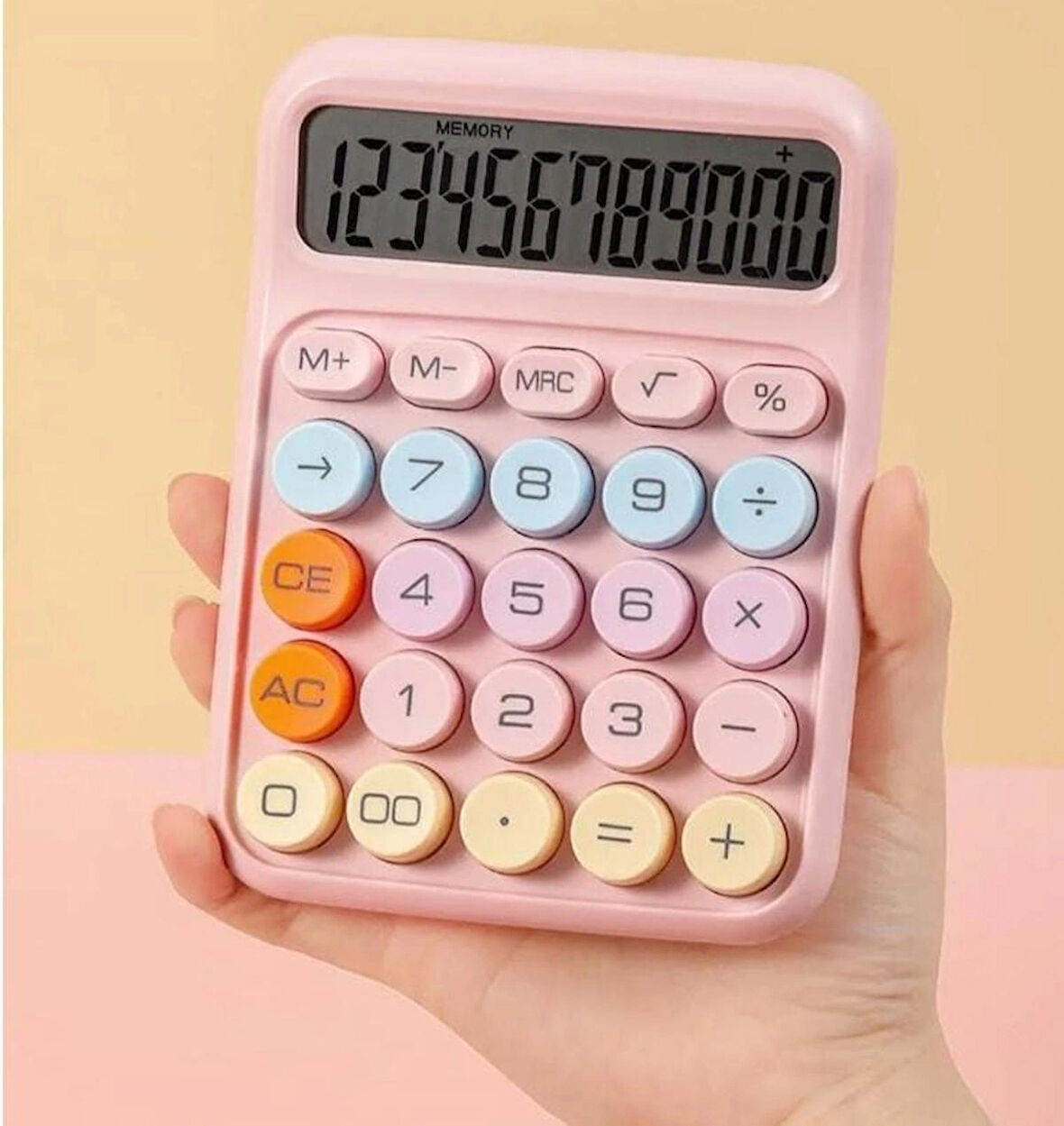 12 Haneli Güneş Enerjili Hesap Makinesi Açılı Geniş Ekran, Çift Güç Kaynağı Solar Pil PEMBE RENK