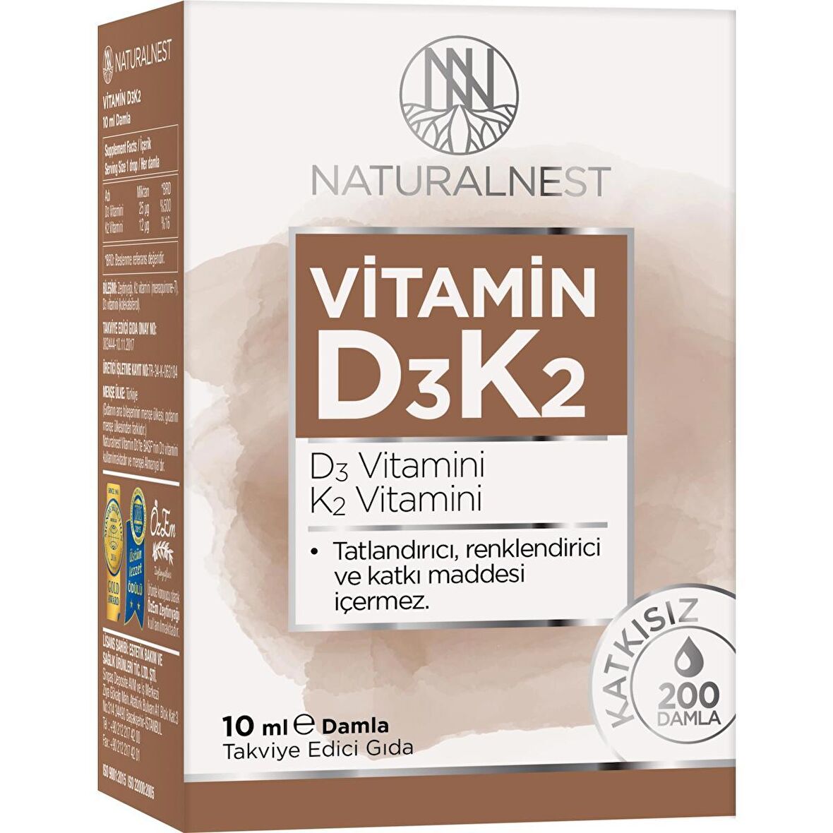 NaturalNest Vitamin D3 K2 Damla 10 ml Takviye Edici Gıda