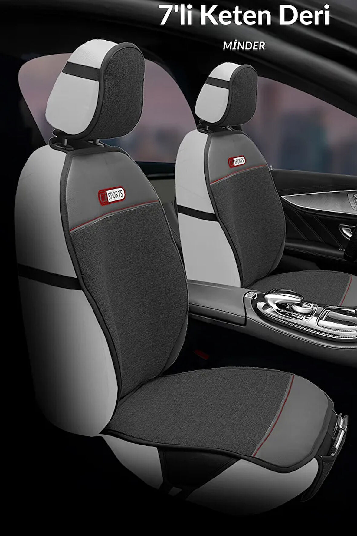 Sportif Konfor Serisi Oto Koltuk Minderi – Siyah / Kırmızı (7 Parça Keten & Deri Detaylı)