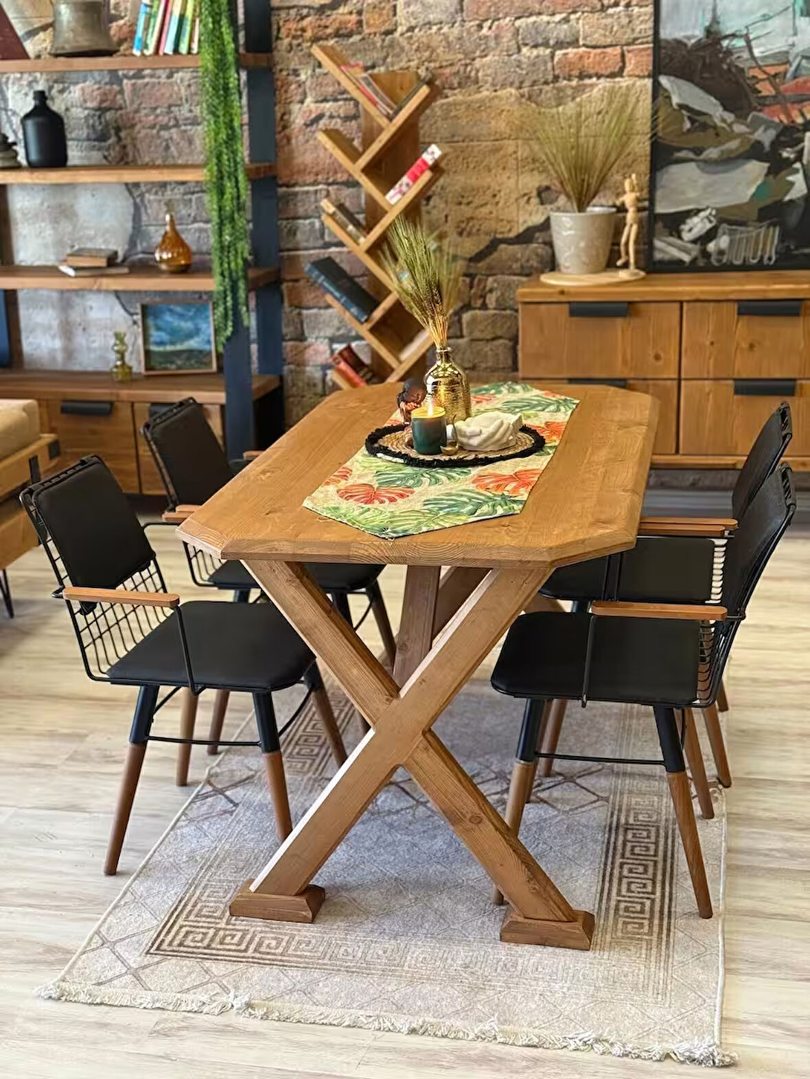 NTconcept Arden Doğal Ahşap Tel Sandalyeli Yemek Masası Takımı +8sandalye