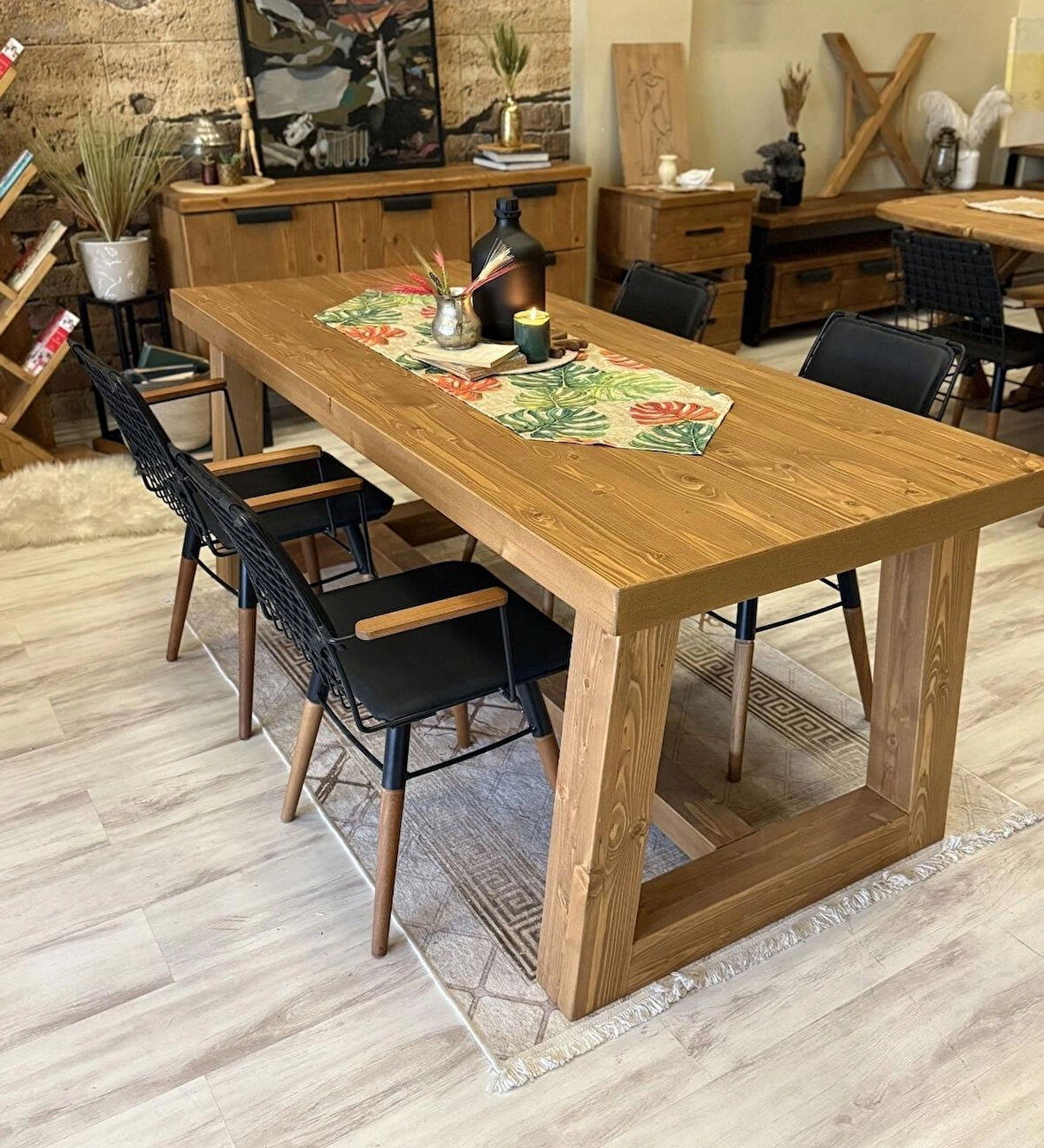 NTConcept Farmhouse Ahşap Masif Yemek Masa Takımı -80x180cm+6sandalye