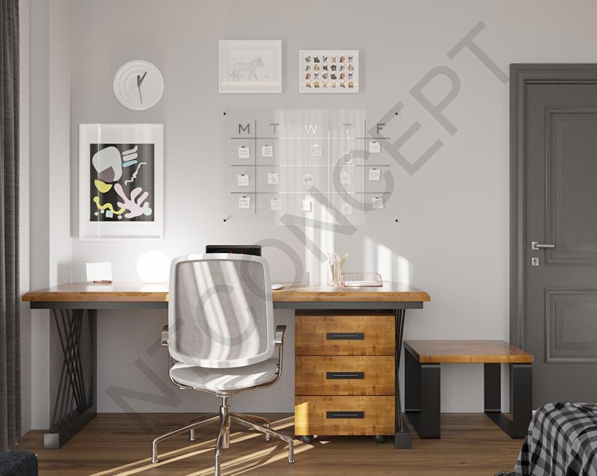 Ntconcept Laive Çalışma Masası Ahşap - Masif 75 x 160 cm Açık Ceviz - Siyah 