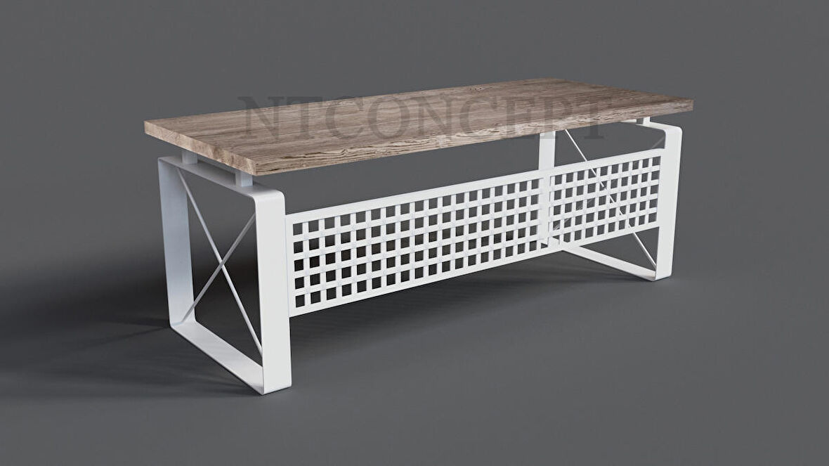Ntconcept Quin Çalışma Masası Ahşap - Metal 85 x 150 cm Beyaz - Taş Rengi 
