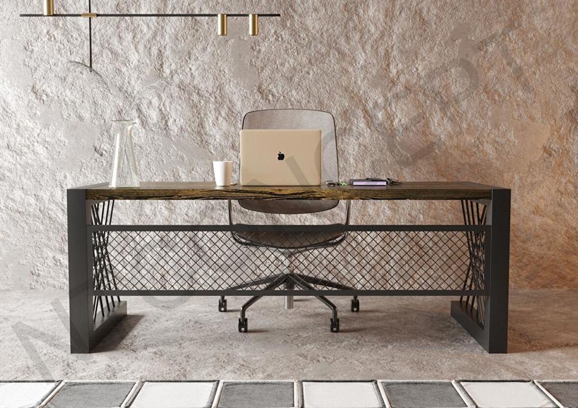 Ntconcept Alfa Çalışma Masası Ahşap - Masif 85 x 160 cm Koyu Ceviz - Siyah 