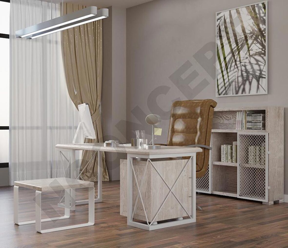 Ntconcept Mevra Çalışma Masası Ahşap 75 x 120 cm Açık Ceviz - Beyaz 